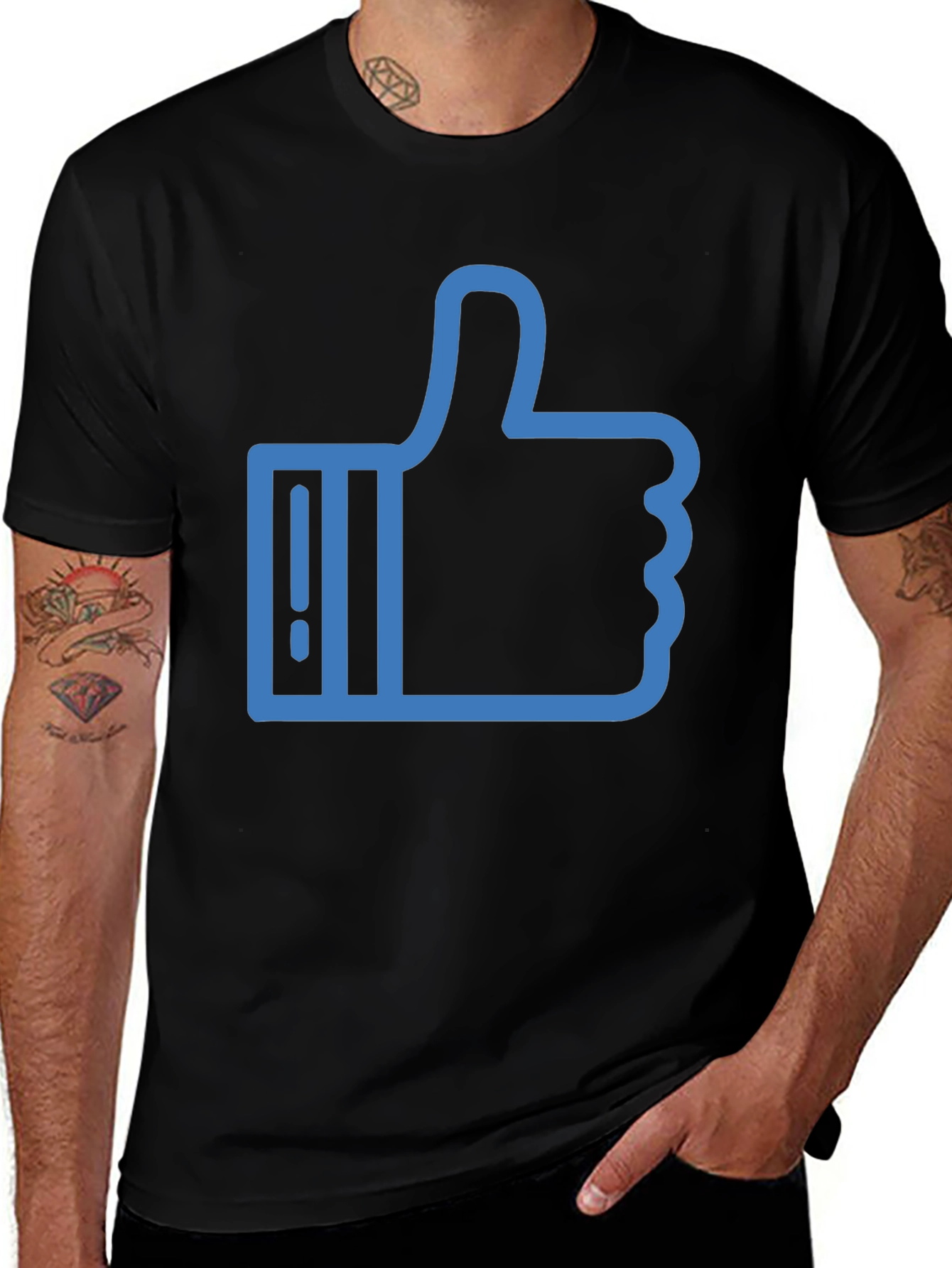 Thumbs Up Graphic Tee - Casual Black T-Shirt
