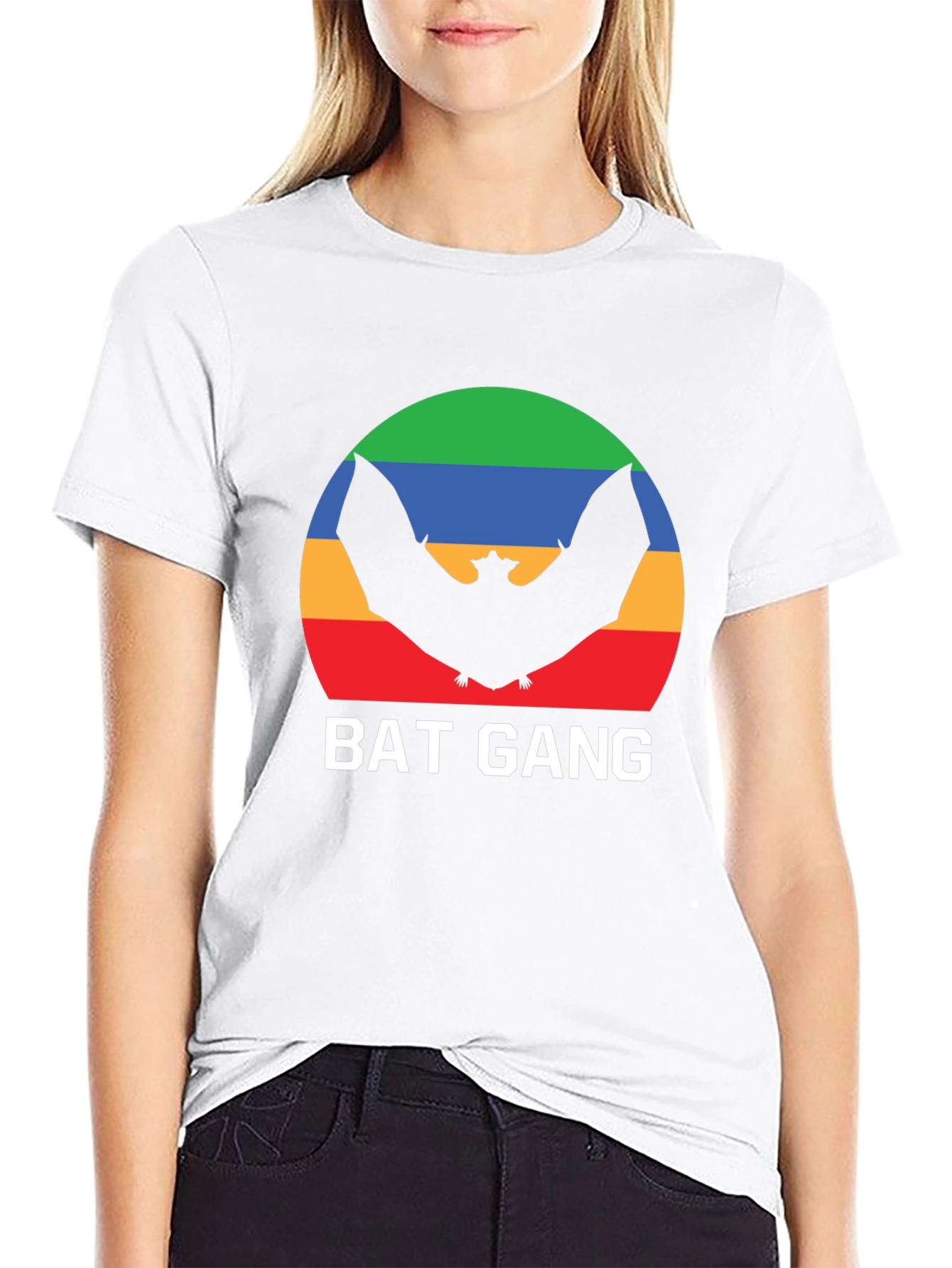 Bat Gang Graphic T-Shirt - Retro Rainbow Bat Design