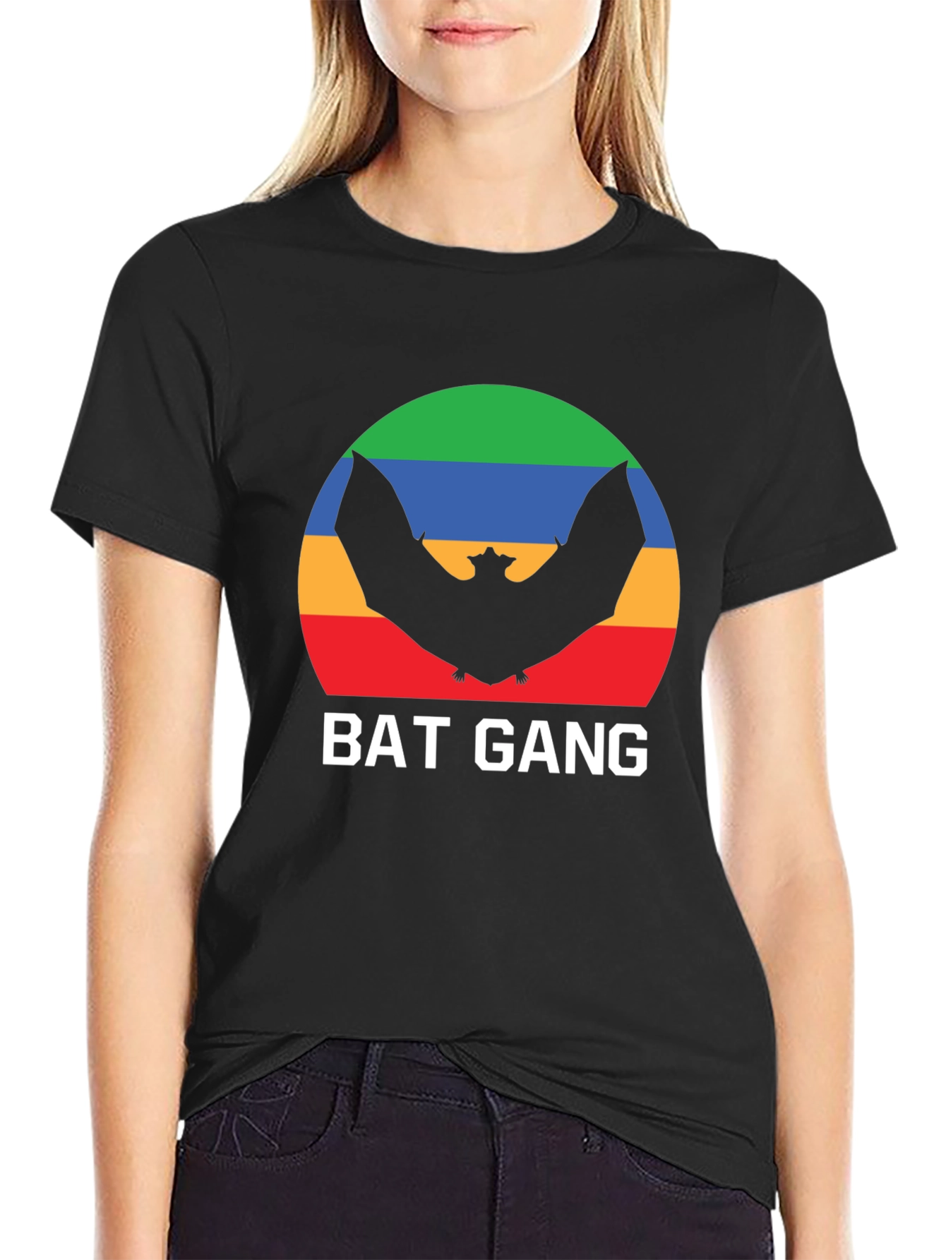 Bat Gang Graphic T-Shirt - Retro Rainbow Bat Design