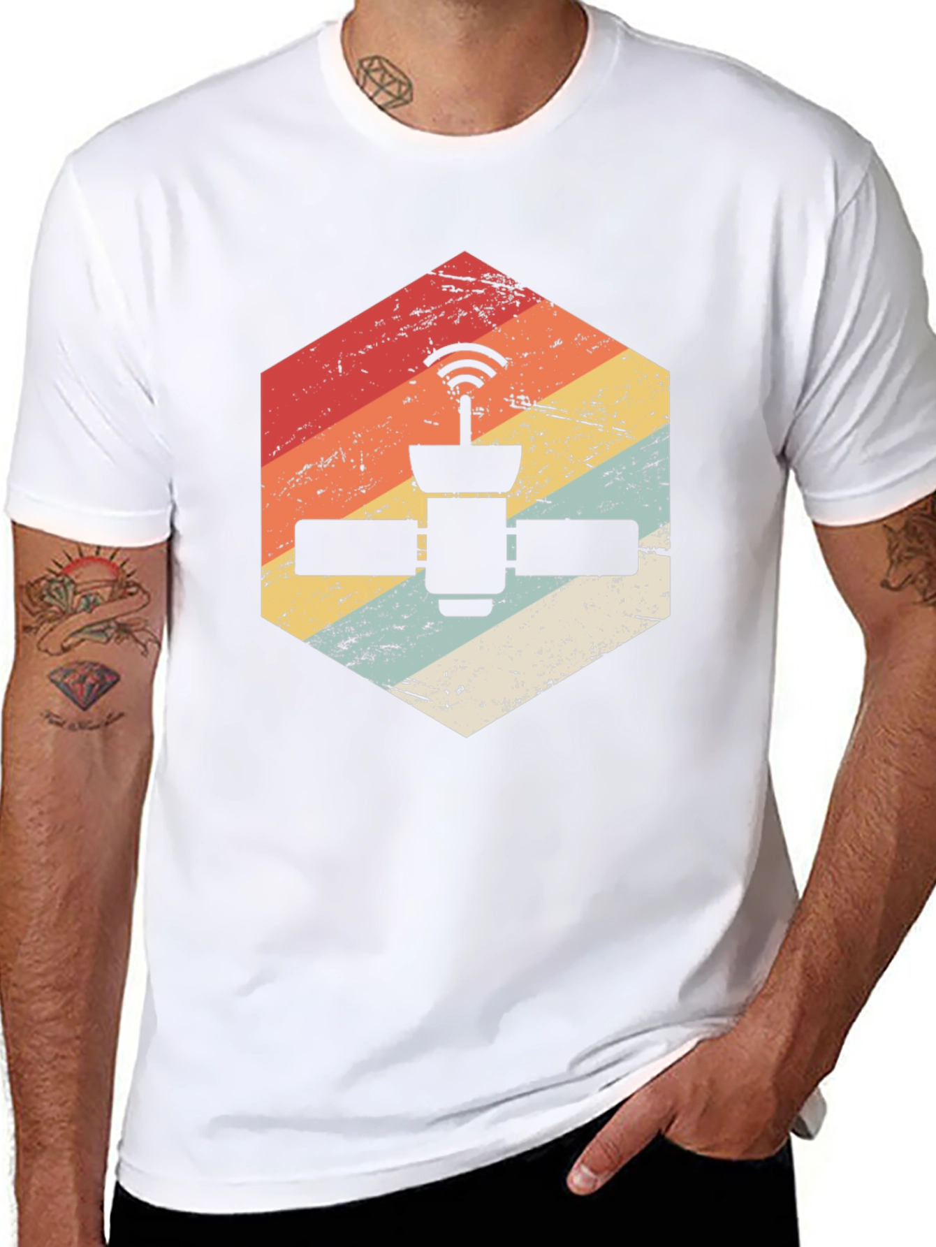 Retro Satellite Graphic Tee - Black Cotton Blend