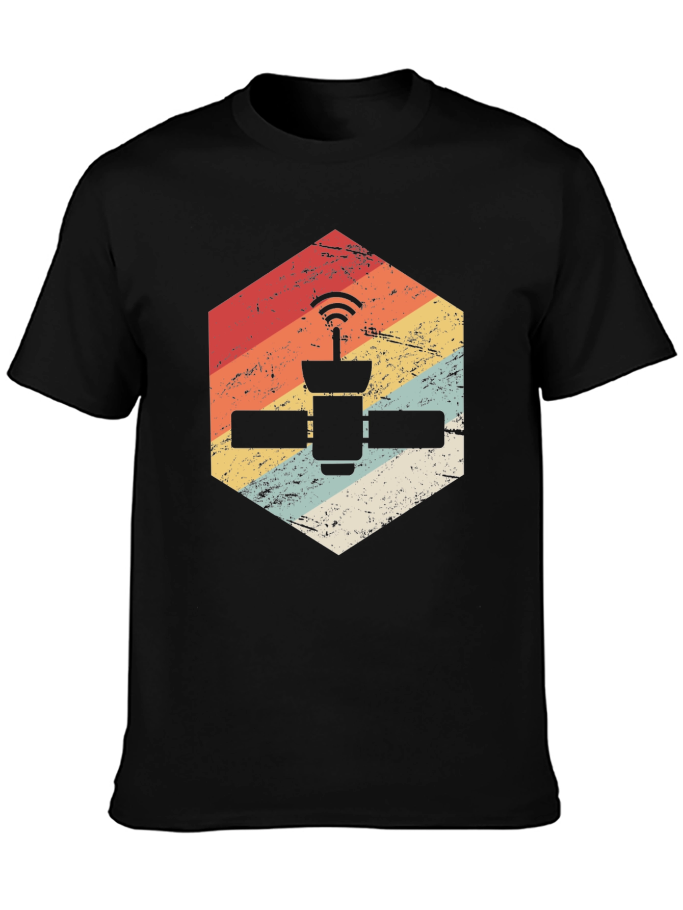 Retro Satellite Graphic Tee - Black Cotton Blend