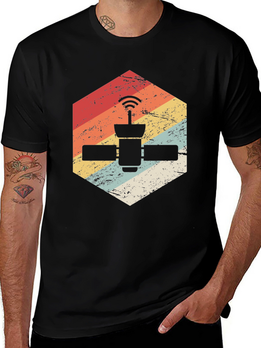 Retro Satellite Graphic Tee - Black Cotton Blend
