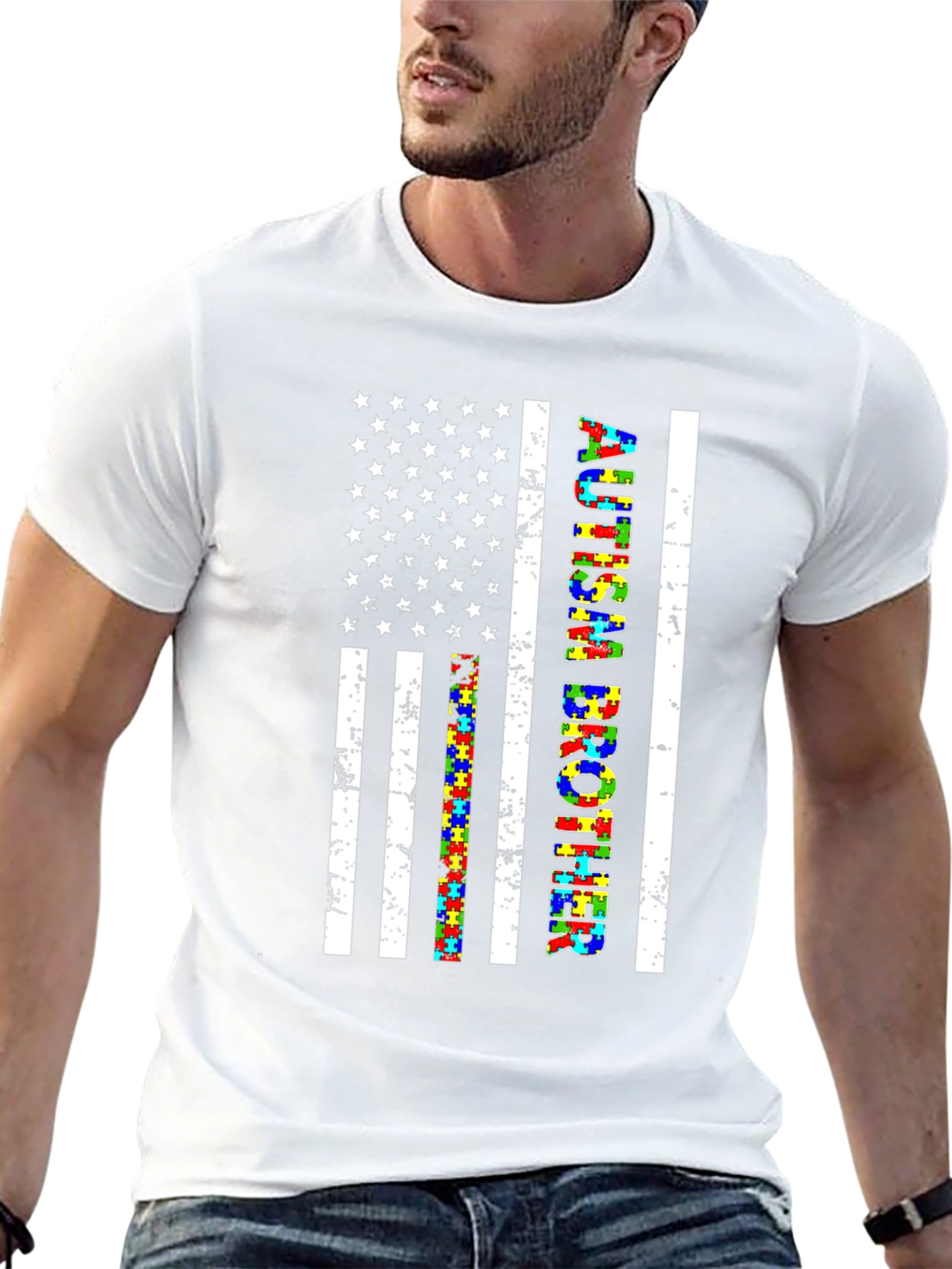 Autism Brother American Flag Graphic T-Shirt