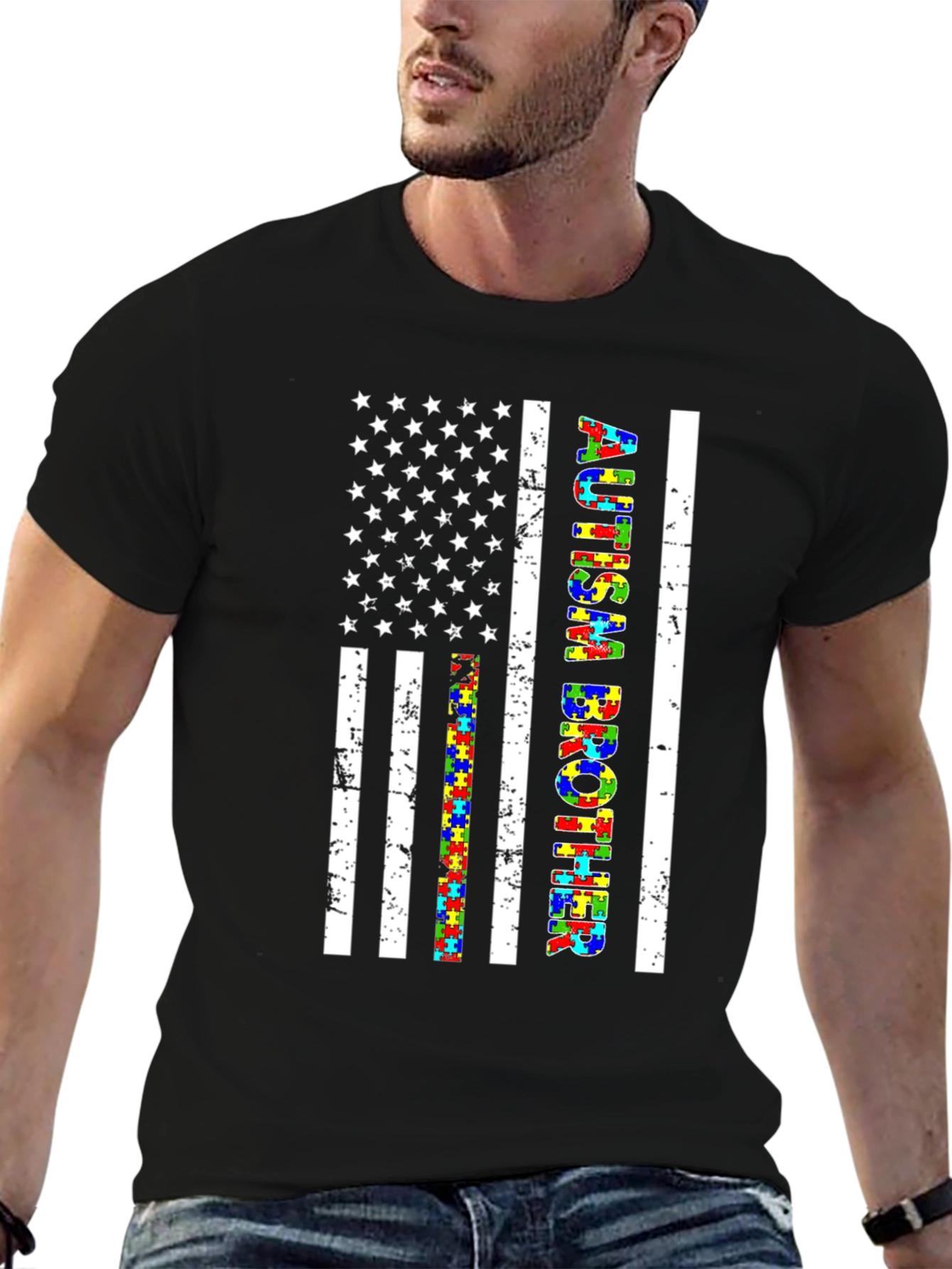Autism Brother American Flag Graphic T-Shirt