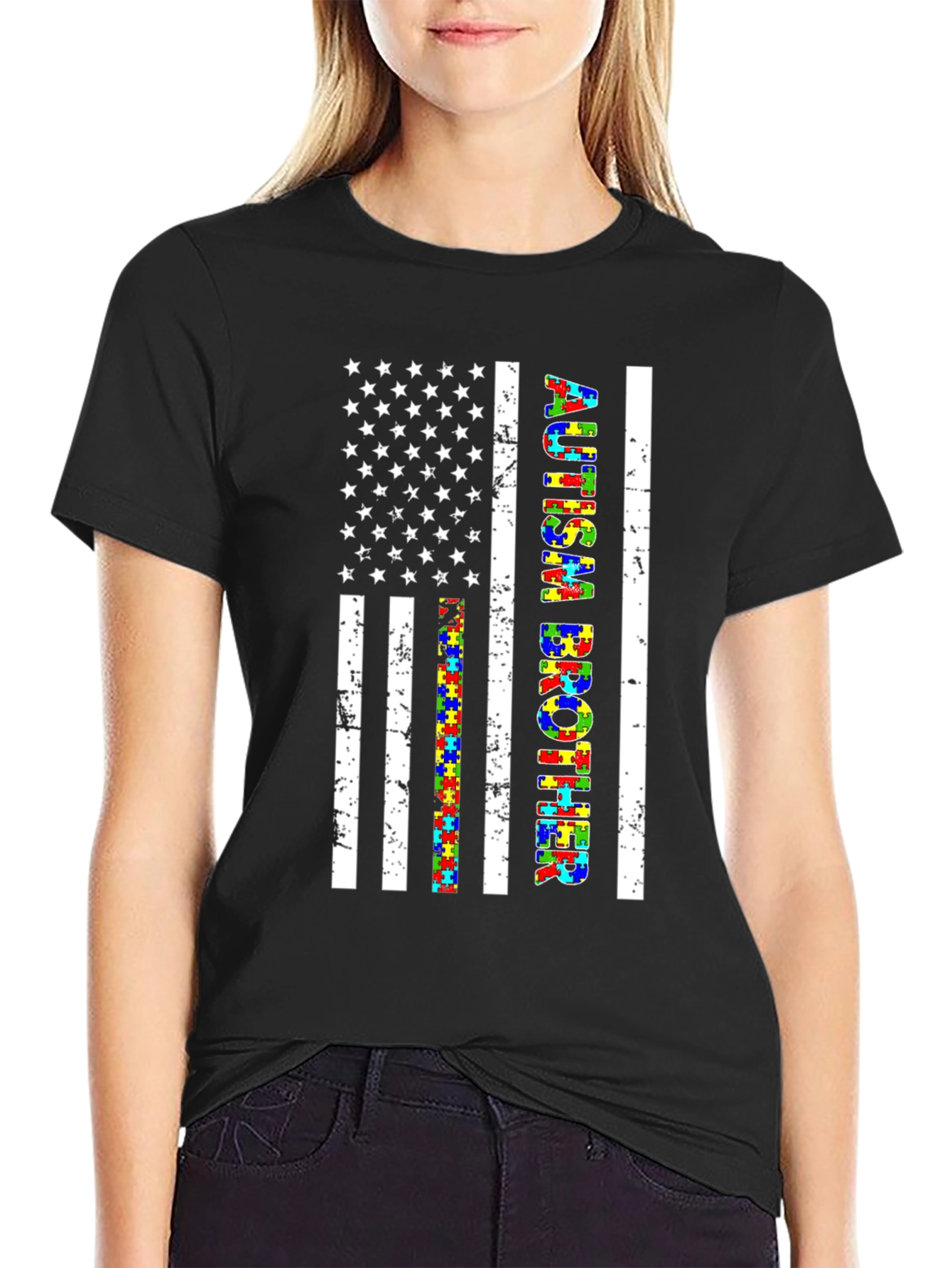 Autism Brother American Flag Graphic T-Shirt