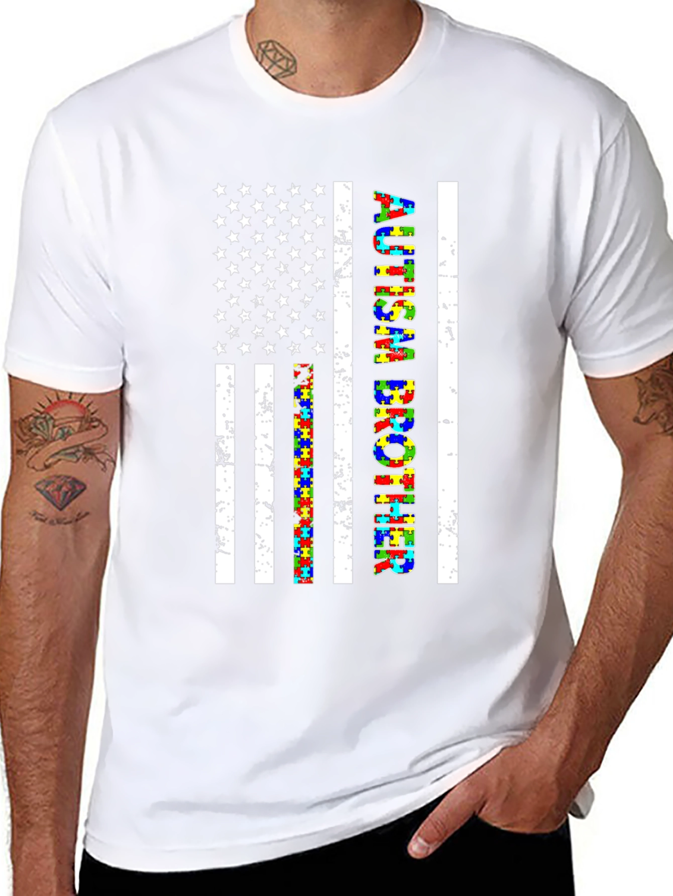 Autism Brother American Flag Graphic T-Shirt