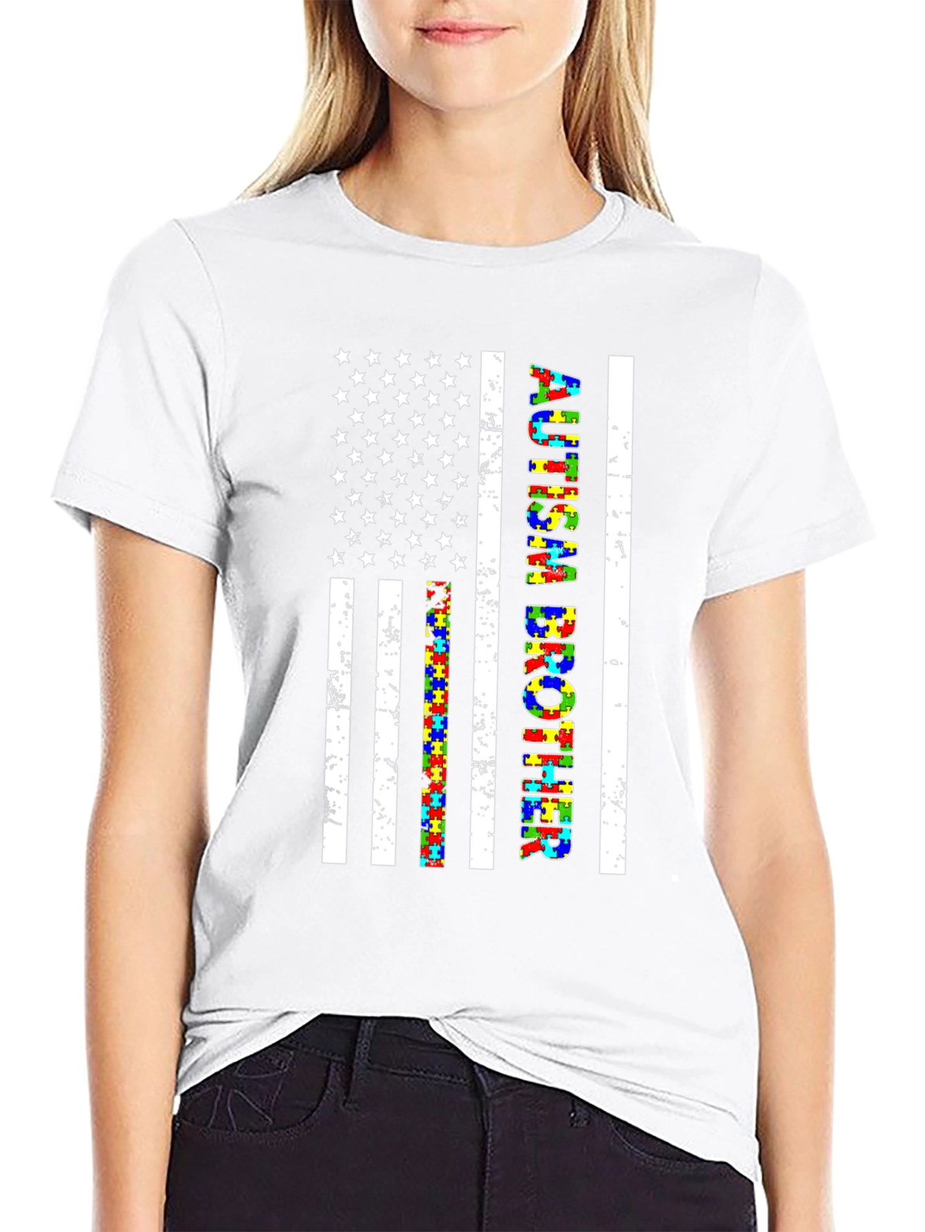 Autism Brother American Flag Graphic T-Shirt