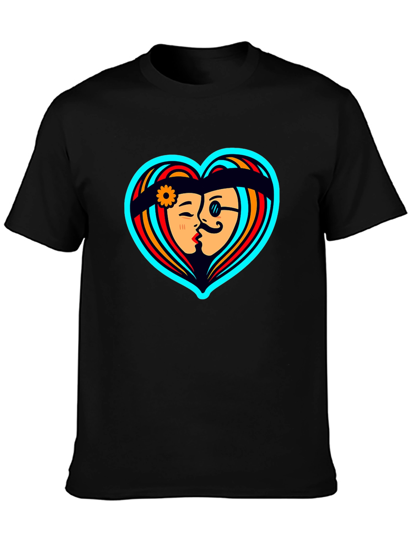 Retro Love Heart Graphic Tee - Black Cotton Shirt