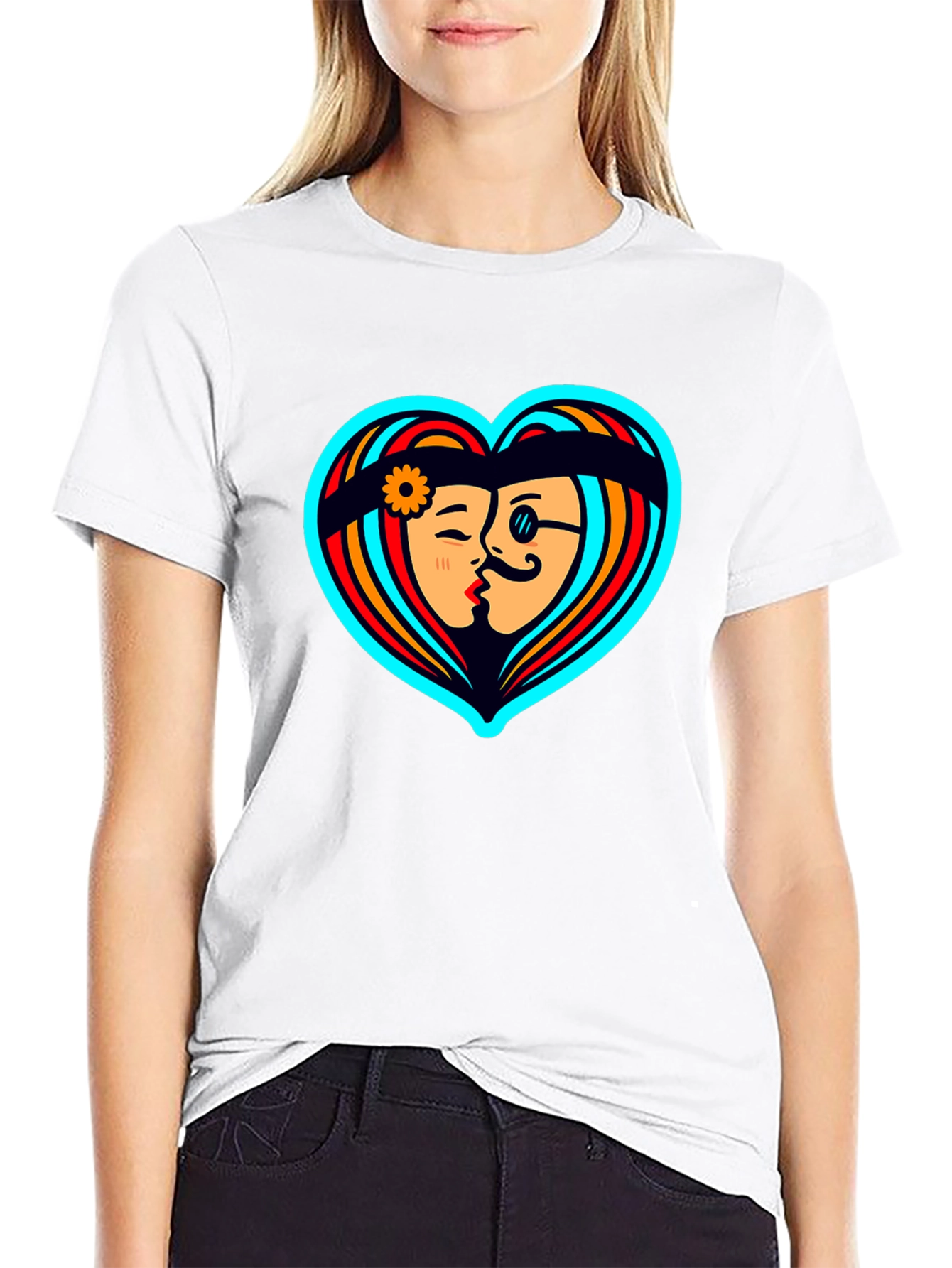 Retro Love Heart Graphic Tee - Black Cotton Shirt