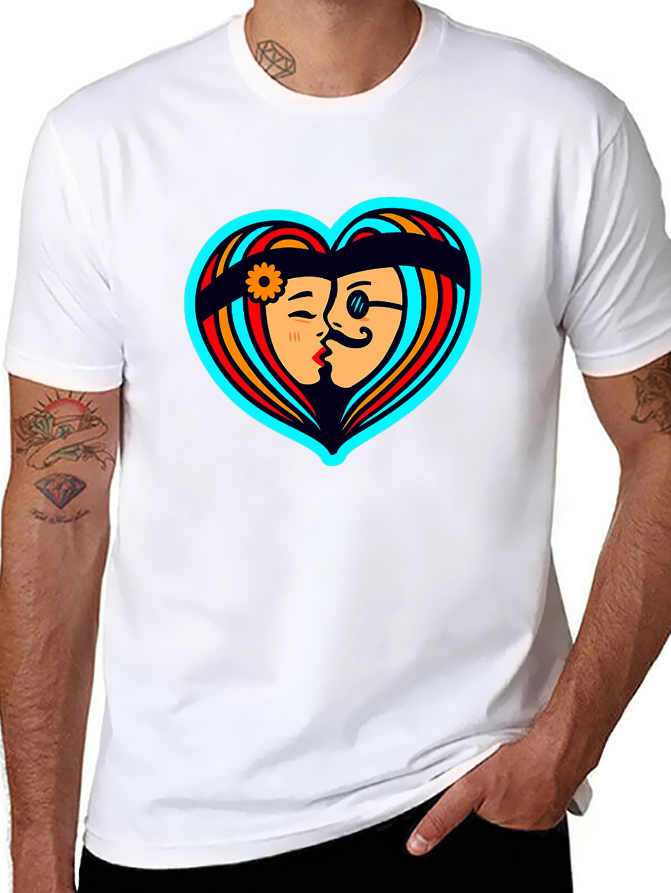 Retro Love Heart Graphic Tee - Black Cotton Shirt