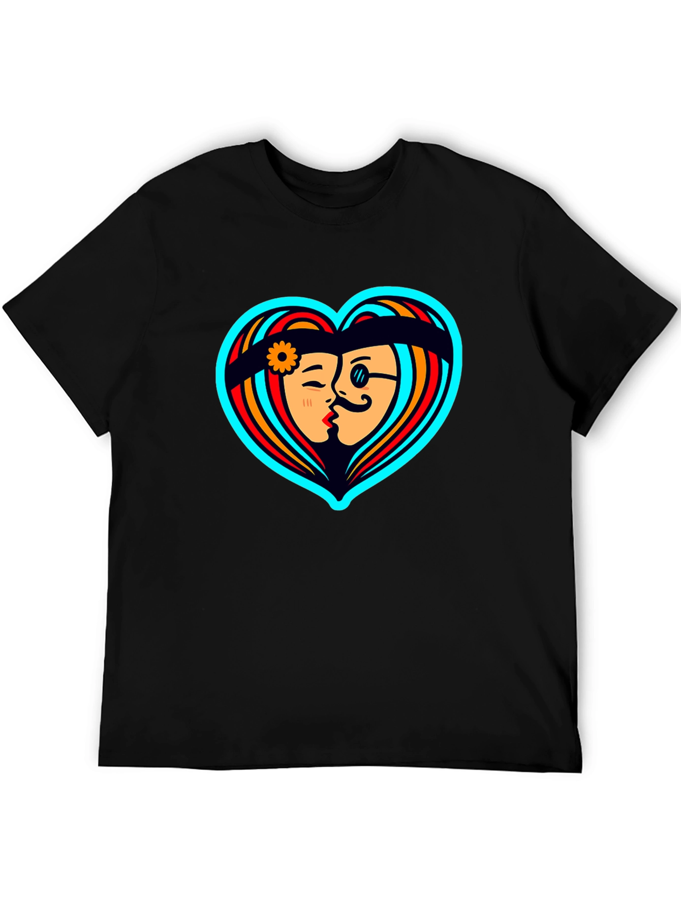 Retro Love Heart Graphic Tee - Black Cotton Shirt