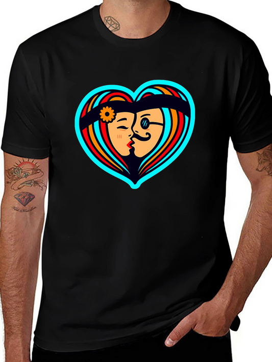 Retro Love Heart Graphic Tee - Black Cotton Shirt