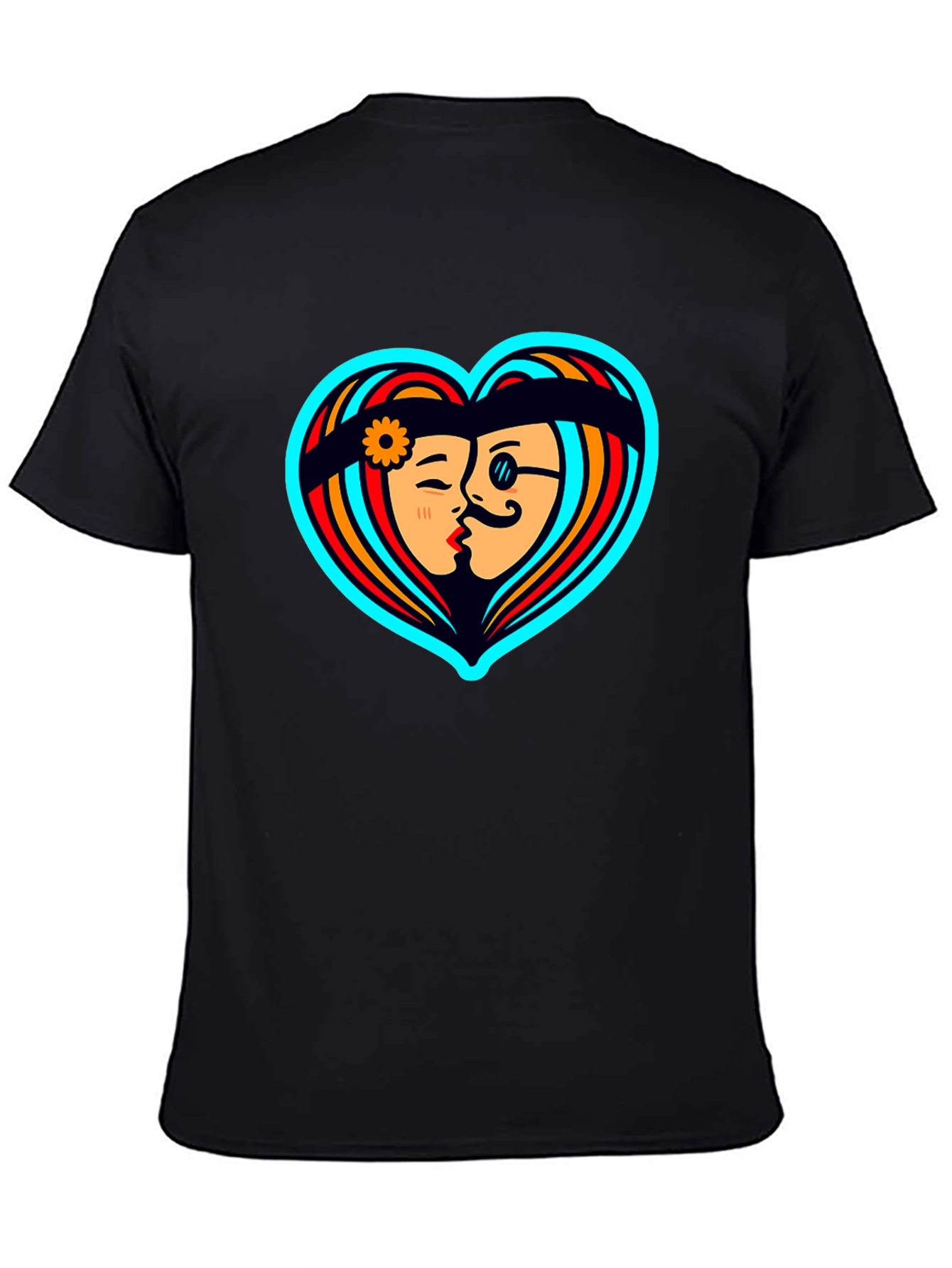 Retro Love Heart Graphic Tee - Black Cotton Shirt