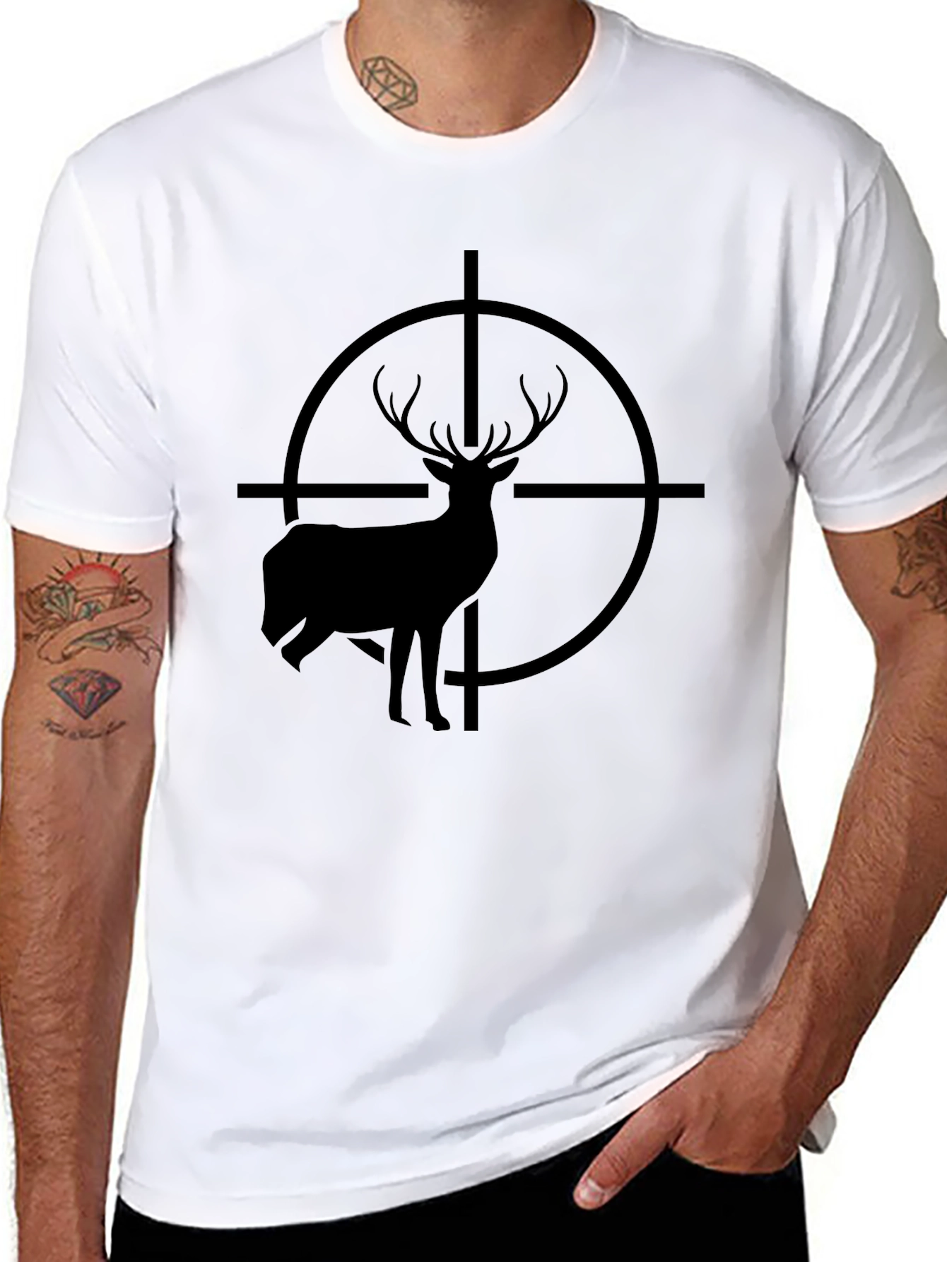 Deer Target Graphic Tee - Black Cotton T-Shirt
