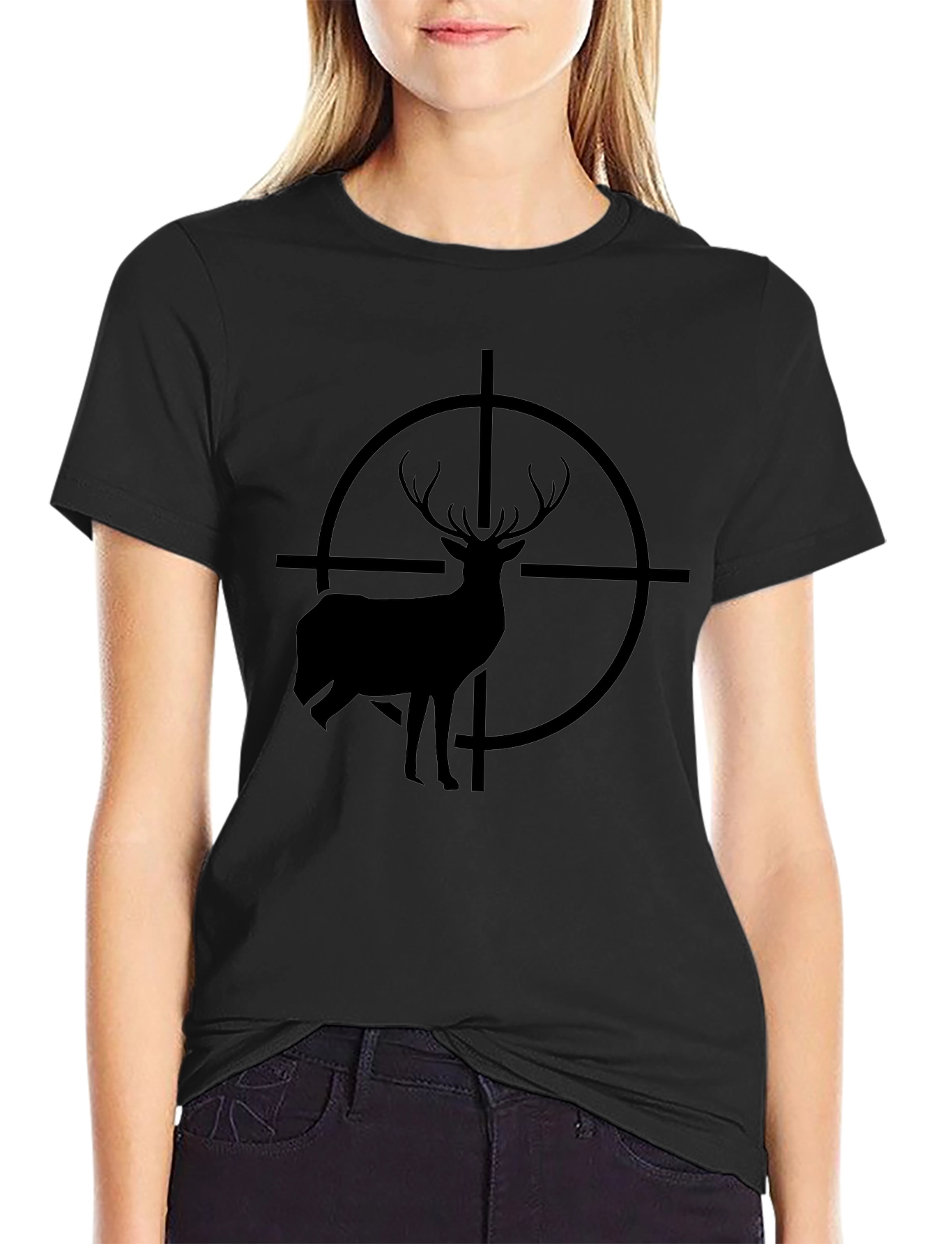 Deer Target Graphic Tee - Black Cotton T-Shirt