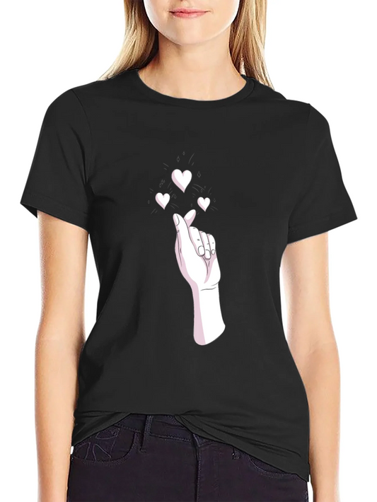 Heart Gesture Graphic Tee - Stylish Black T-Shirt