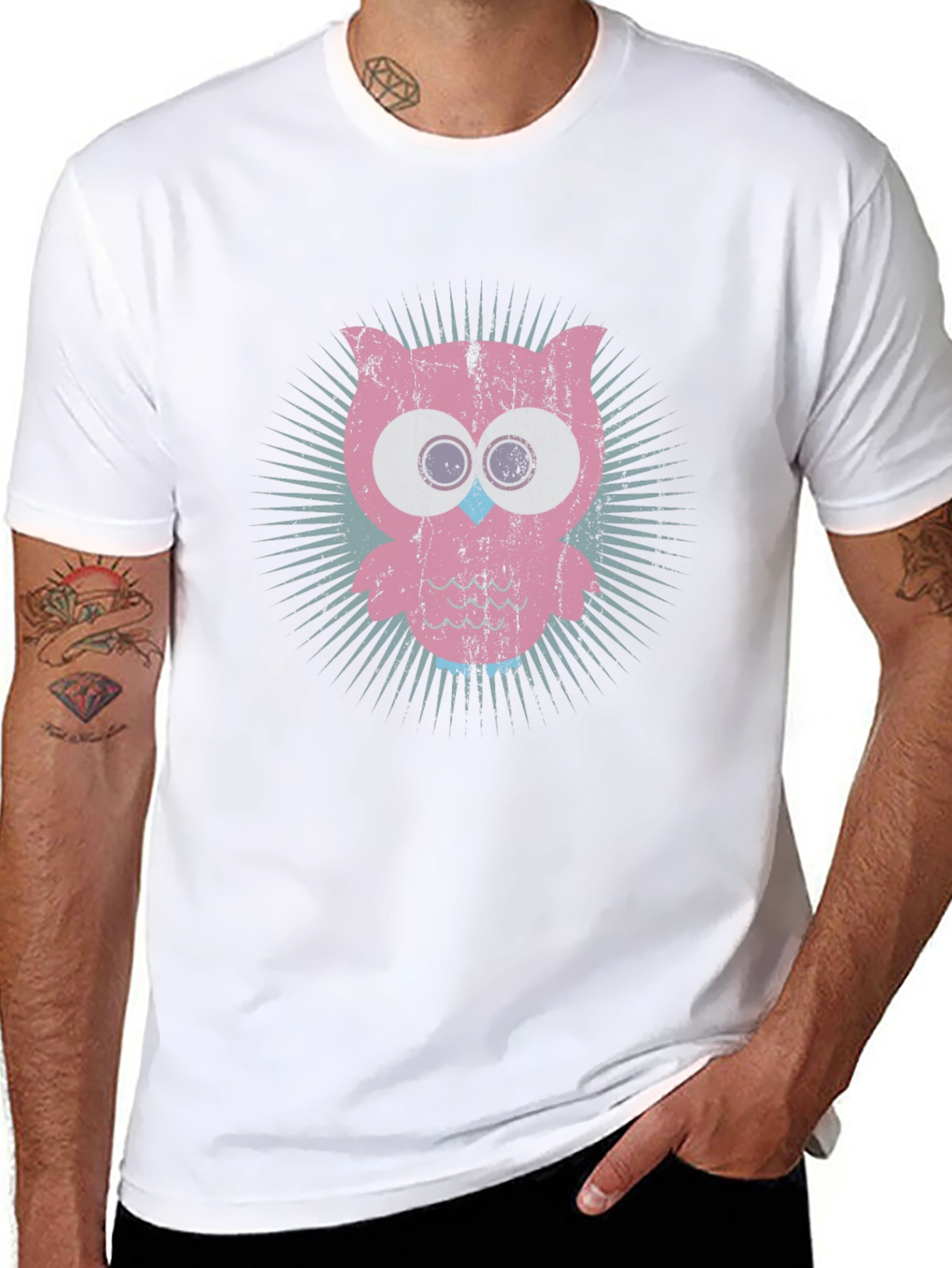 Retro Owl Graphic Tee - Black Cotton Blend T-Shirt