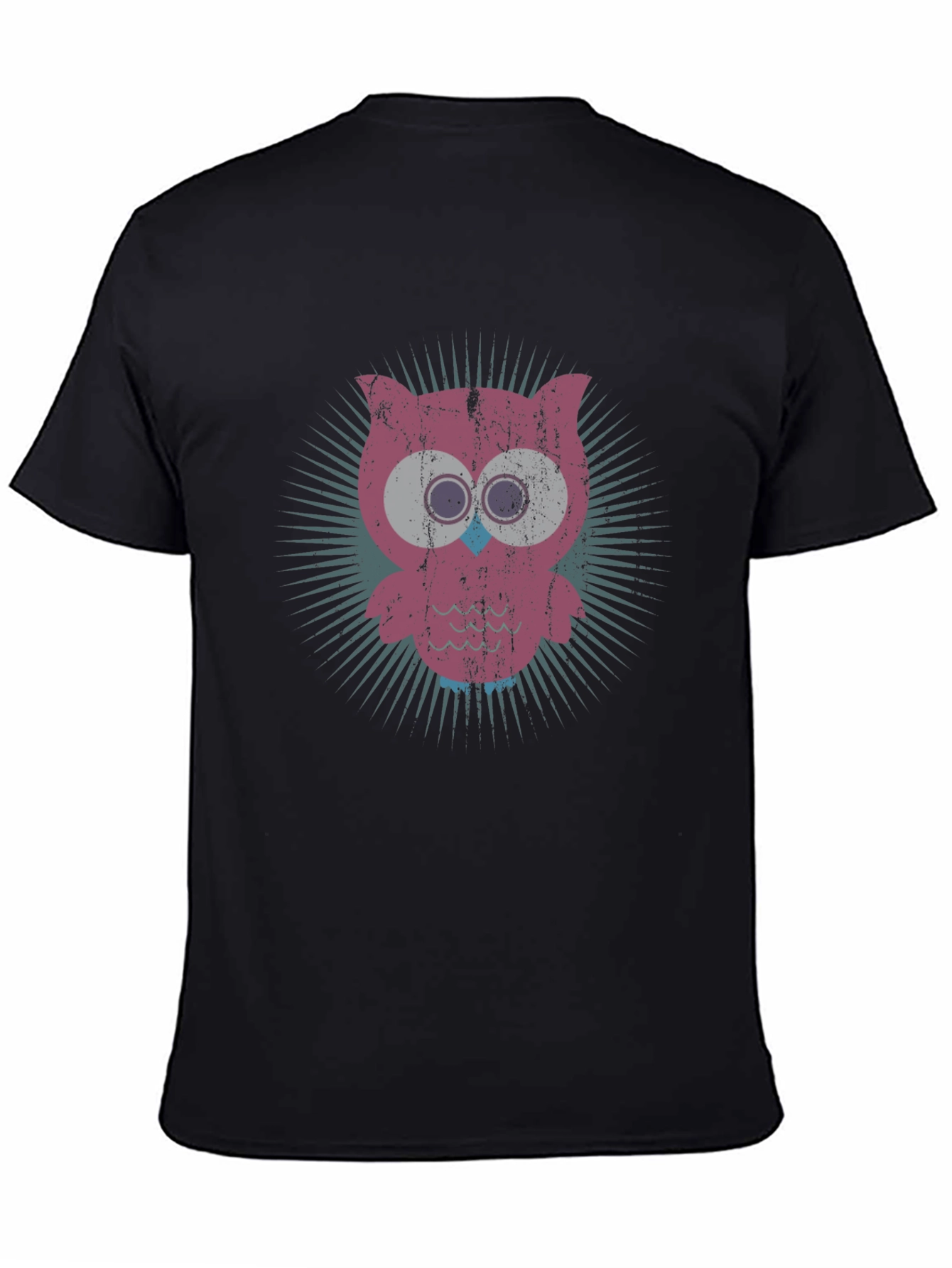 Retro Owl Graphic Tee - Black Cotton Blend T-Shirt