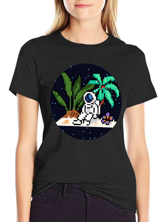 Pixel Astronaut Island Black T-Shirt