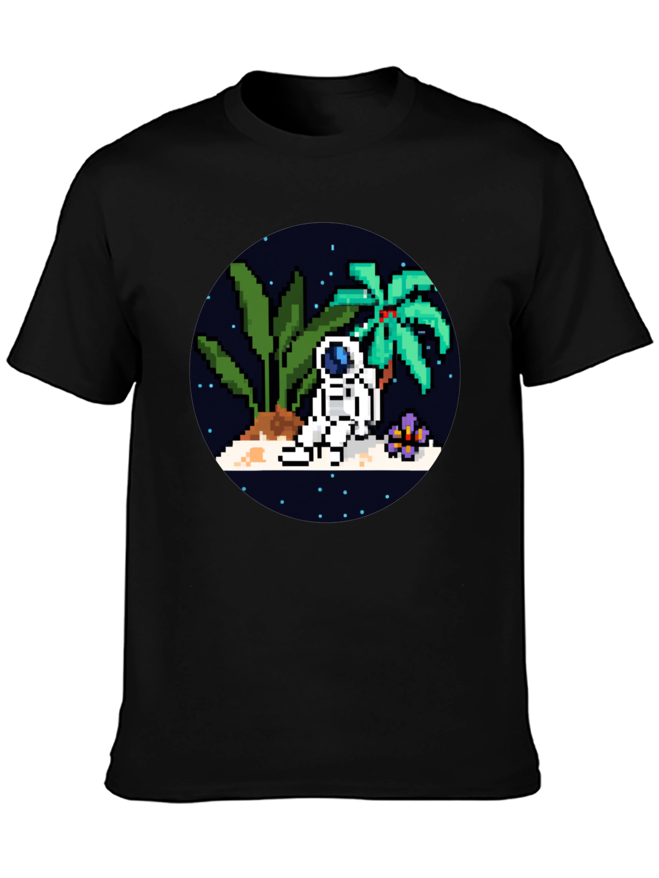 Pixel Astronaut Island Black T-Shirt