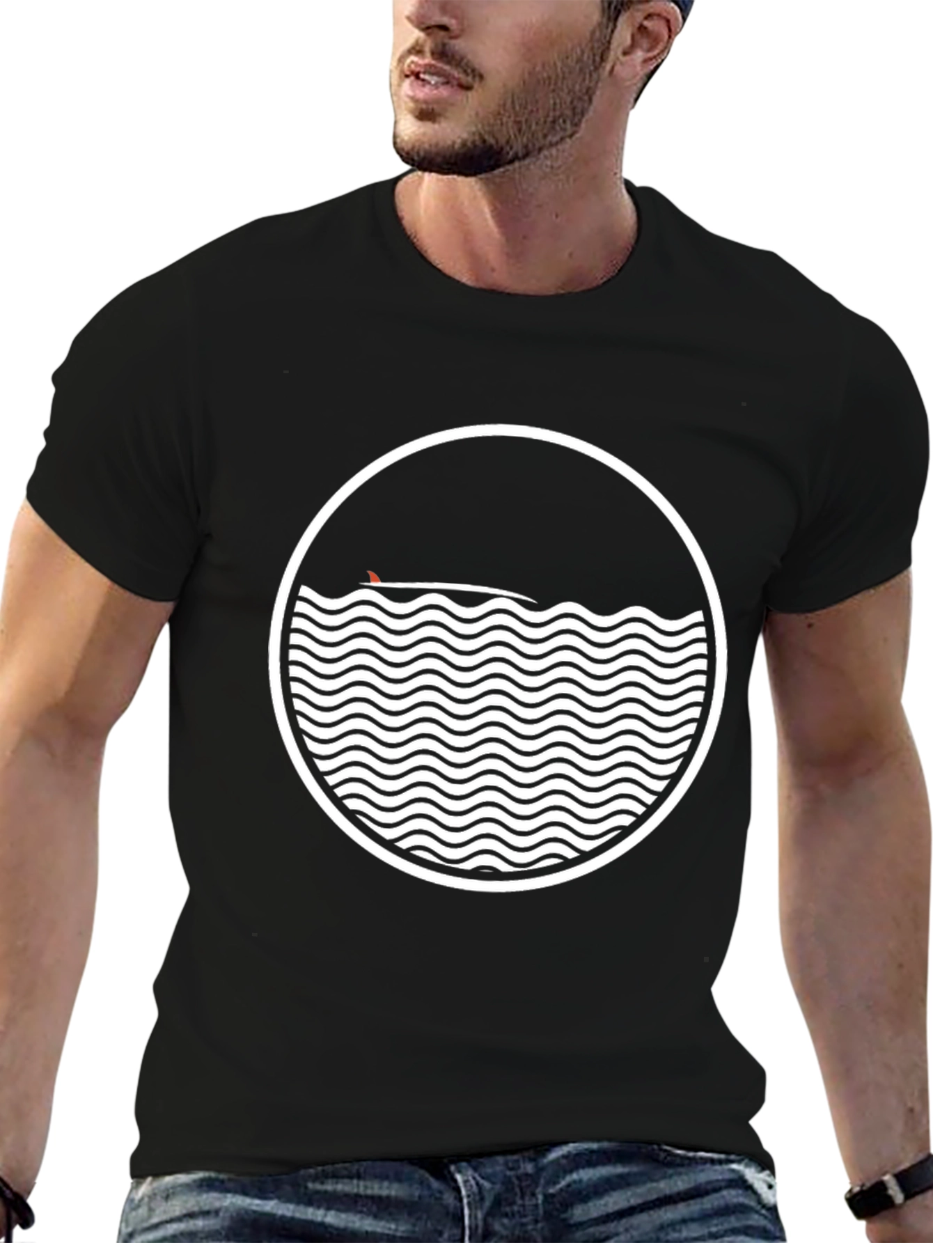 Surfing Wave Graphic Tee - Black