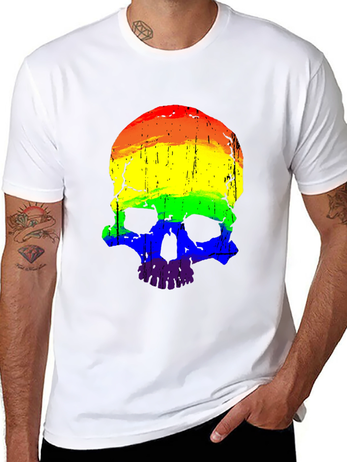 Rainbow Skull Graphic Tee - Mens Black T-Shirt