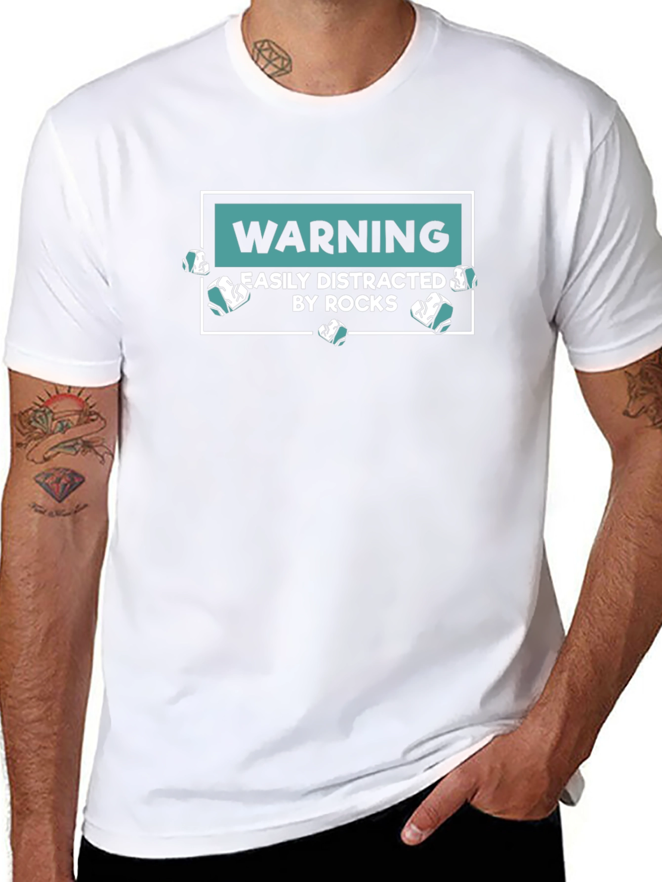 Warning Easily Distracted By Rocks Graphic T-Shirt