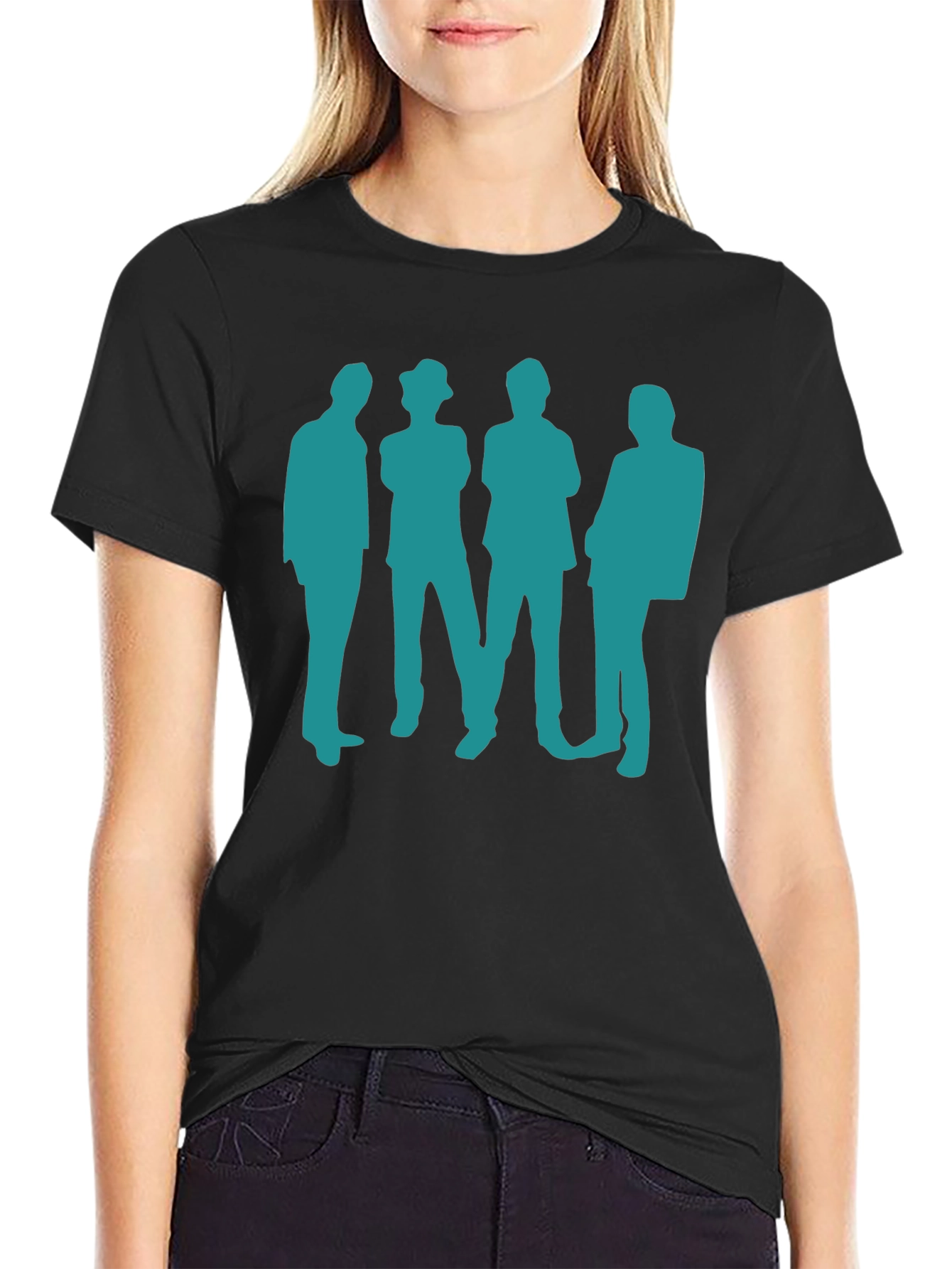 Retro Band Silhouette Black Cotton T-Shirt