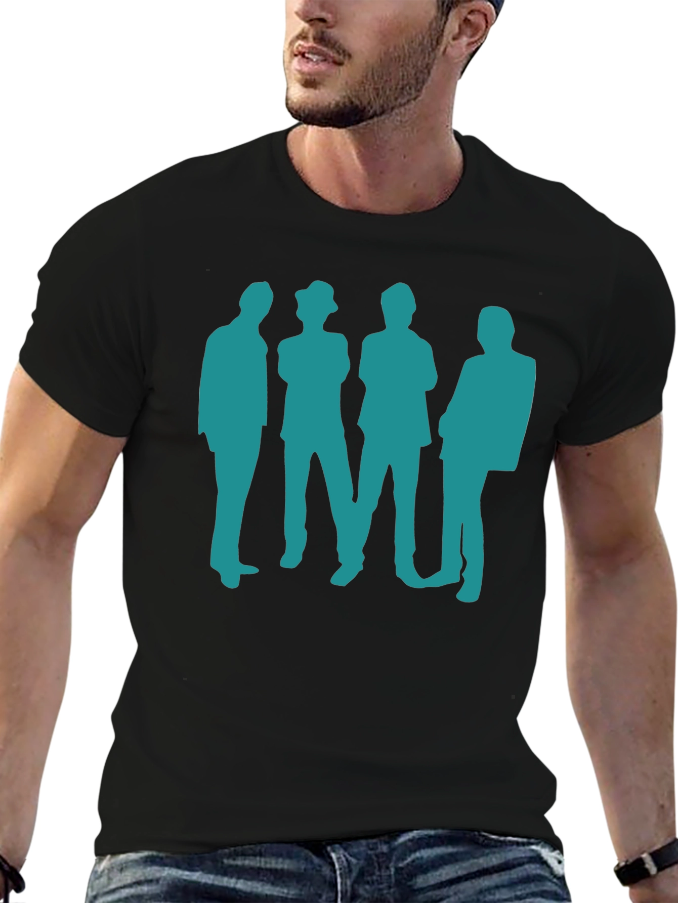 Retro Band Silhouette Black Cotton T-Shirt