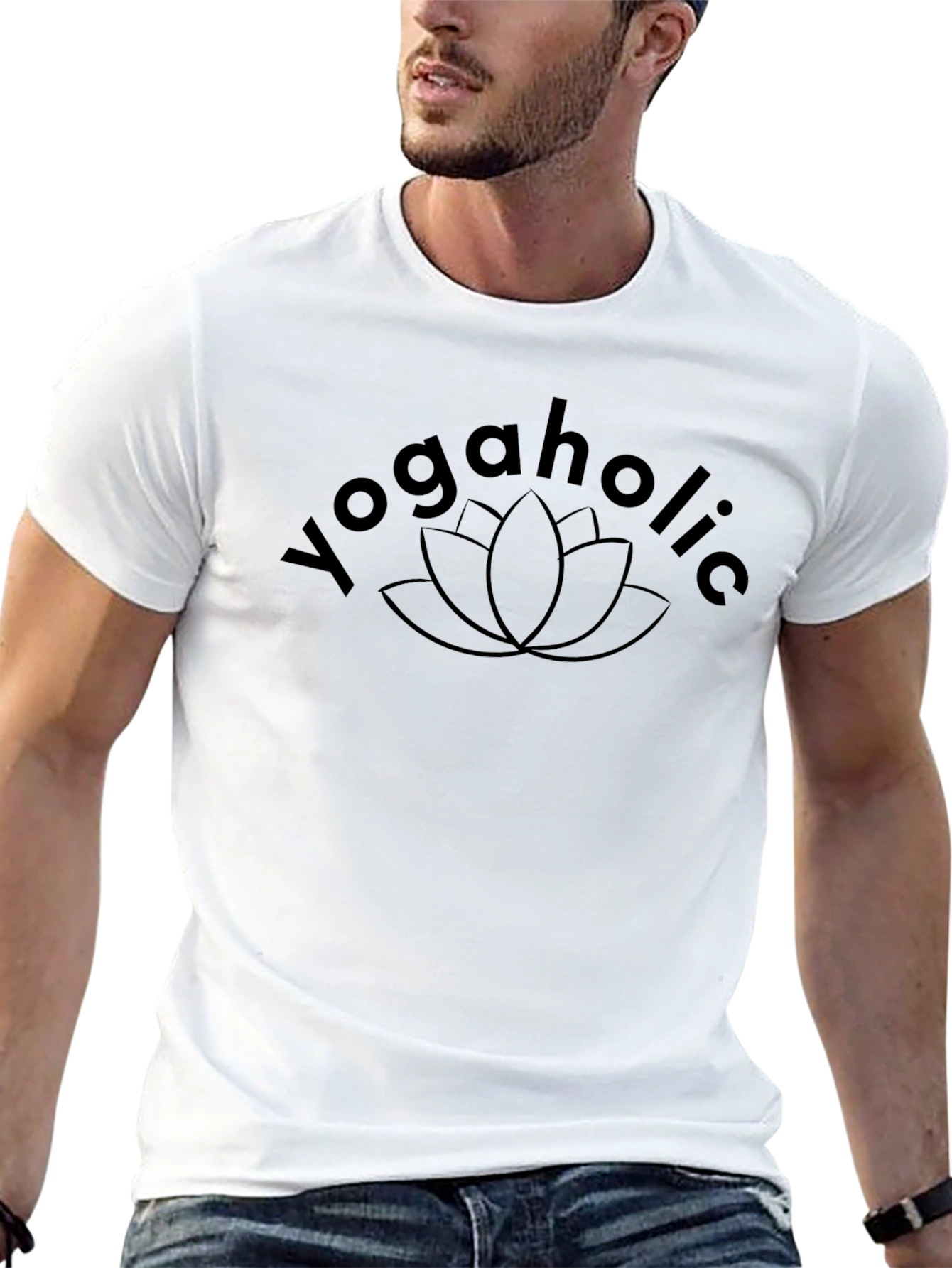Yogaholic Black T-Shirt with Lotus Graphic