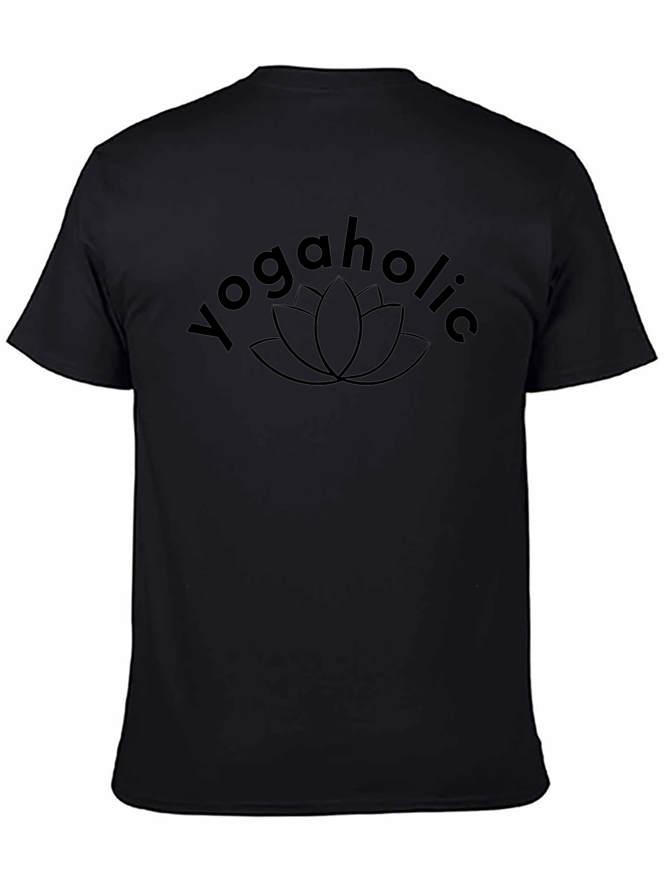 Yogaholic Black T-Shirt with Lotus Graphic