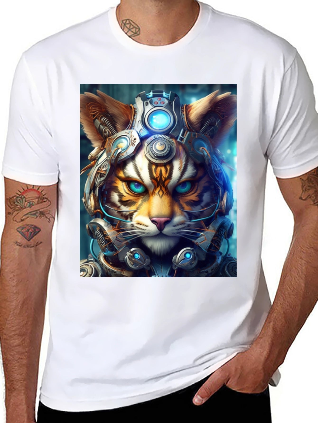Cyberpunk Cat T-Shirt - Futuristic Feline Tee