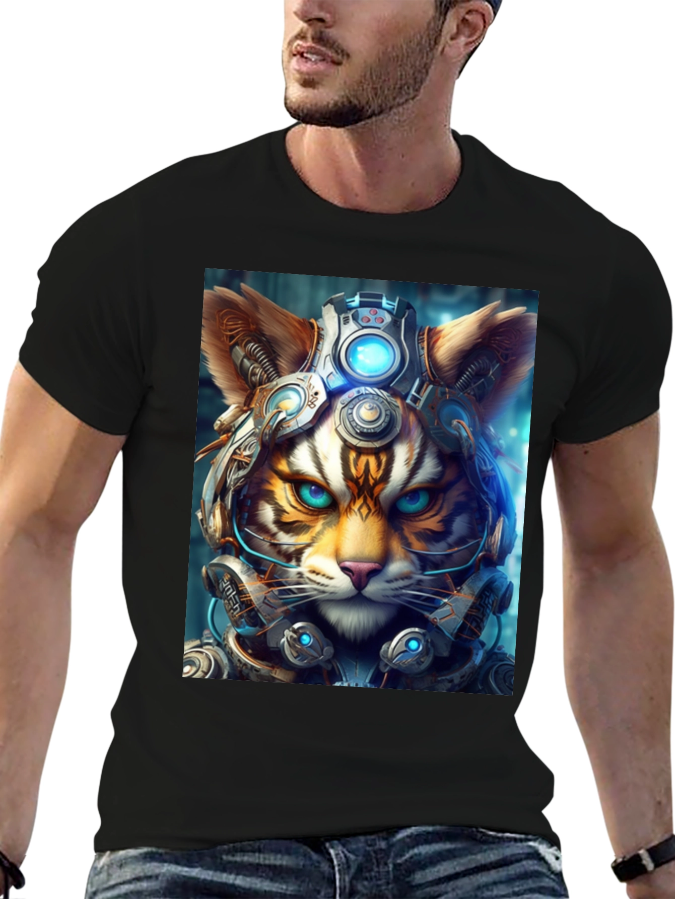 Cyberpunk Cat T-Shirt - Futuristic Feline Tee