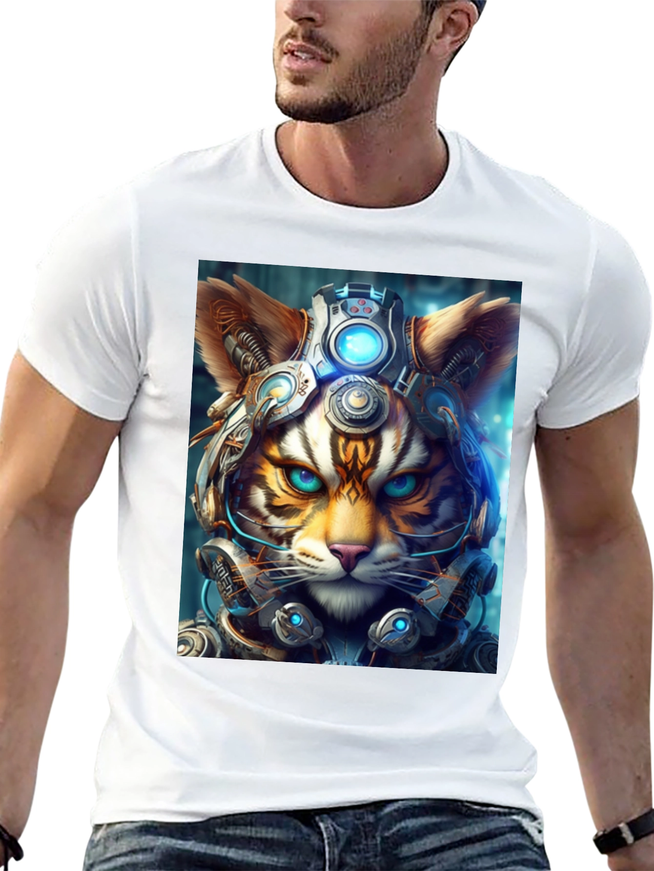 Cyberpunk Cat T-Shirt - Futuristic Feline Tee