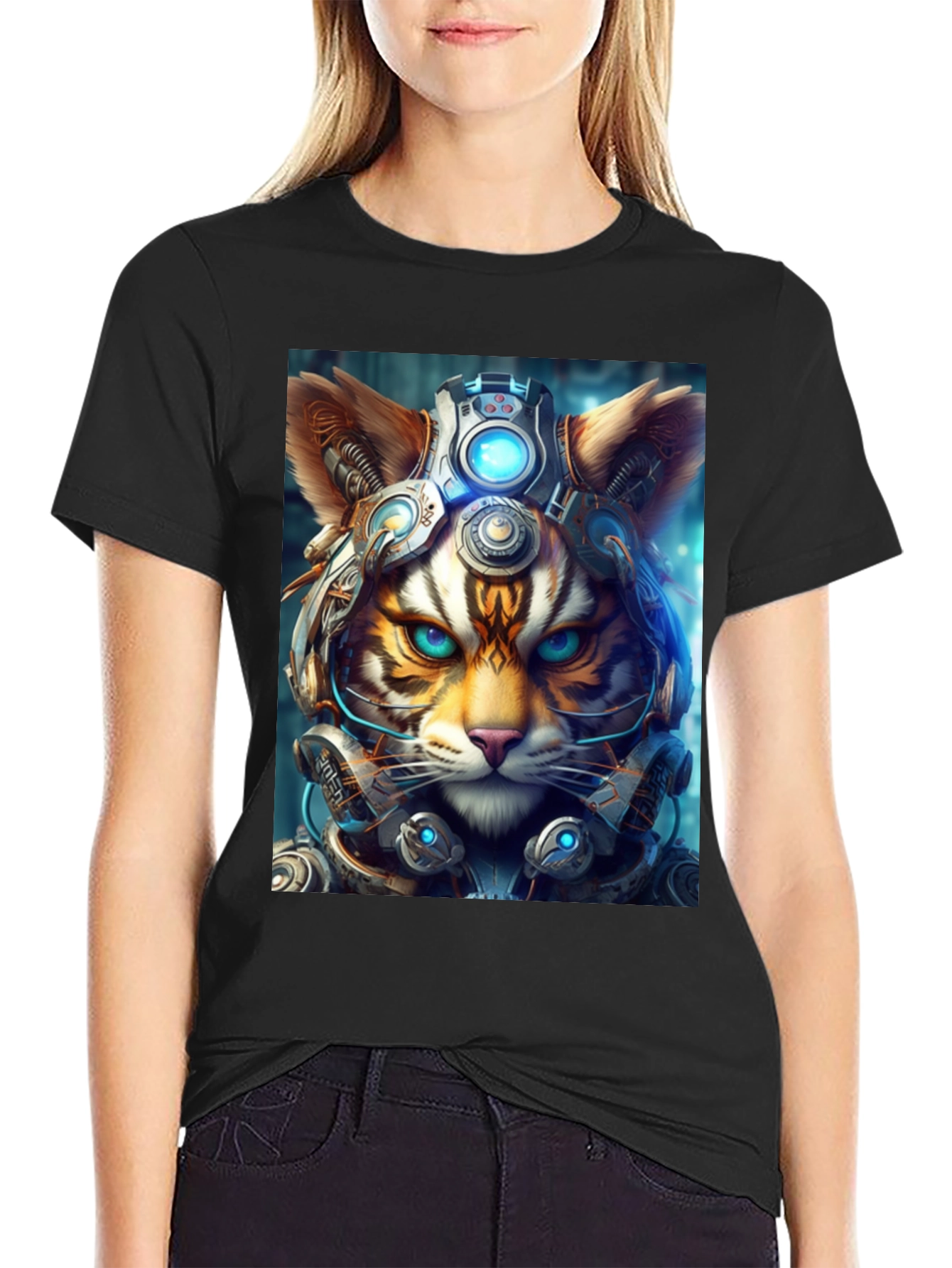 Cyberpunk Cat T-Shirt - Futuristic Feline Tee