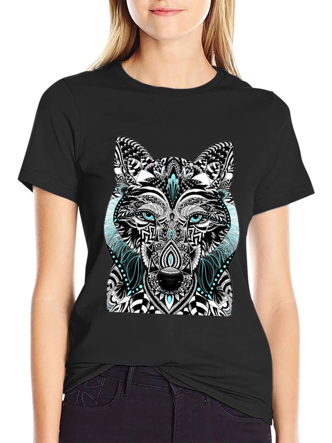Wolf Graphic Print Black T-Shirt