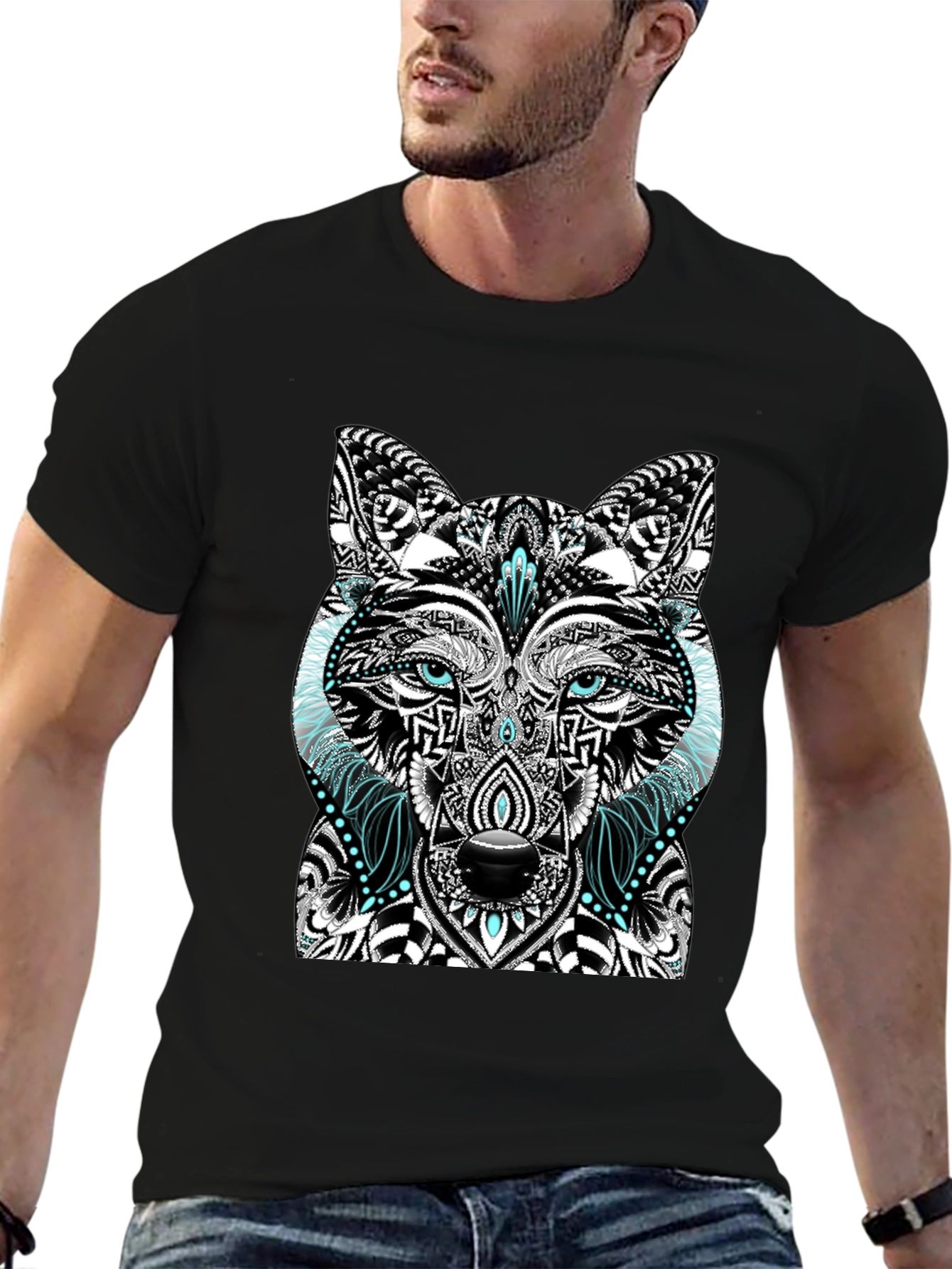Wolf Graphic Print Black T-Shirt