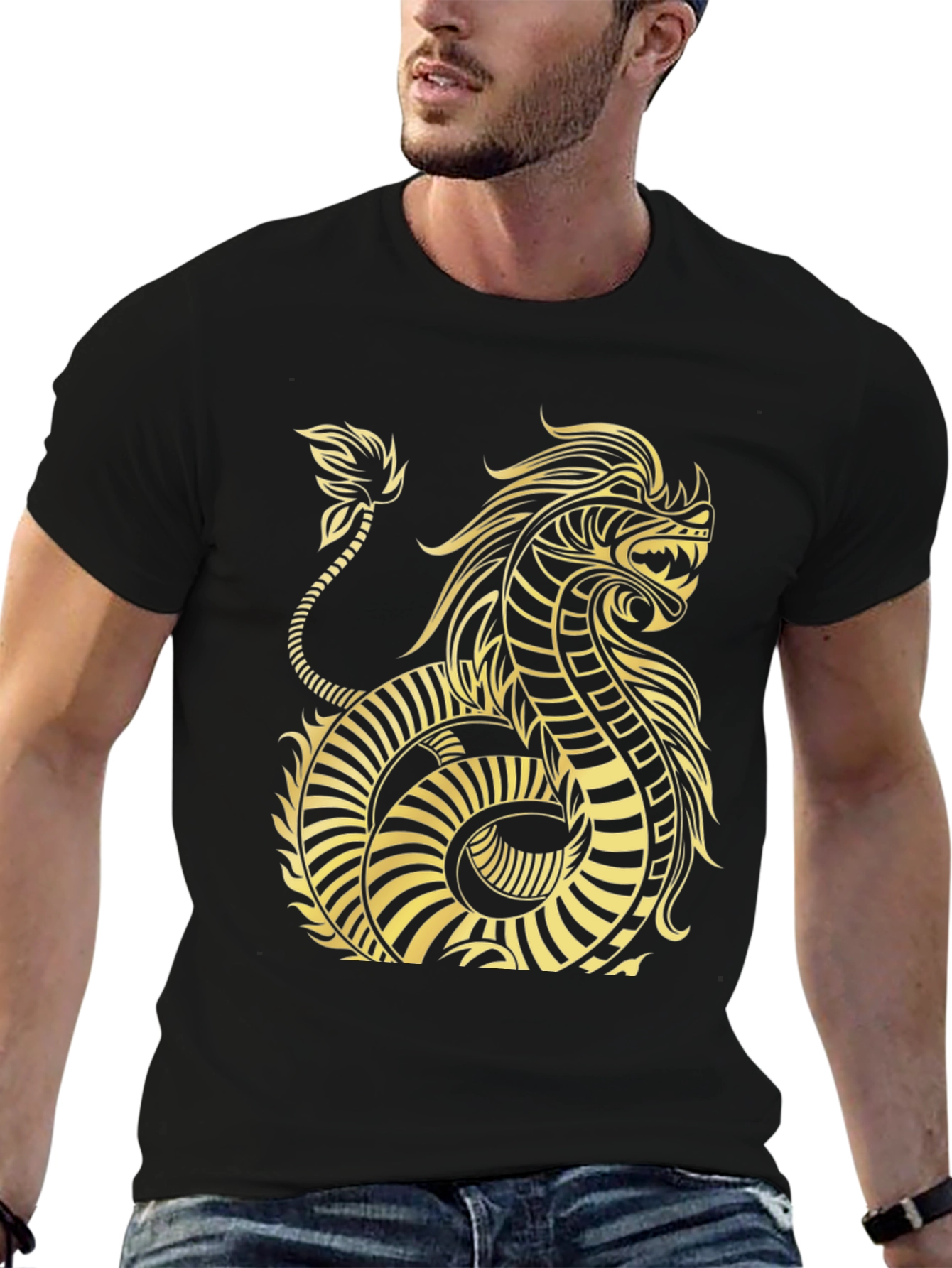 Dragon Graphic Tee - Black Cotton T-Shirt