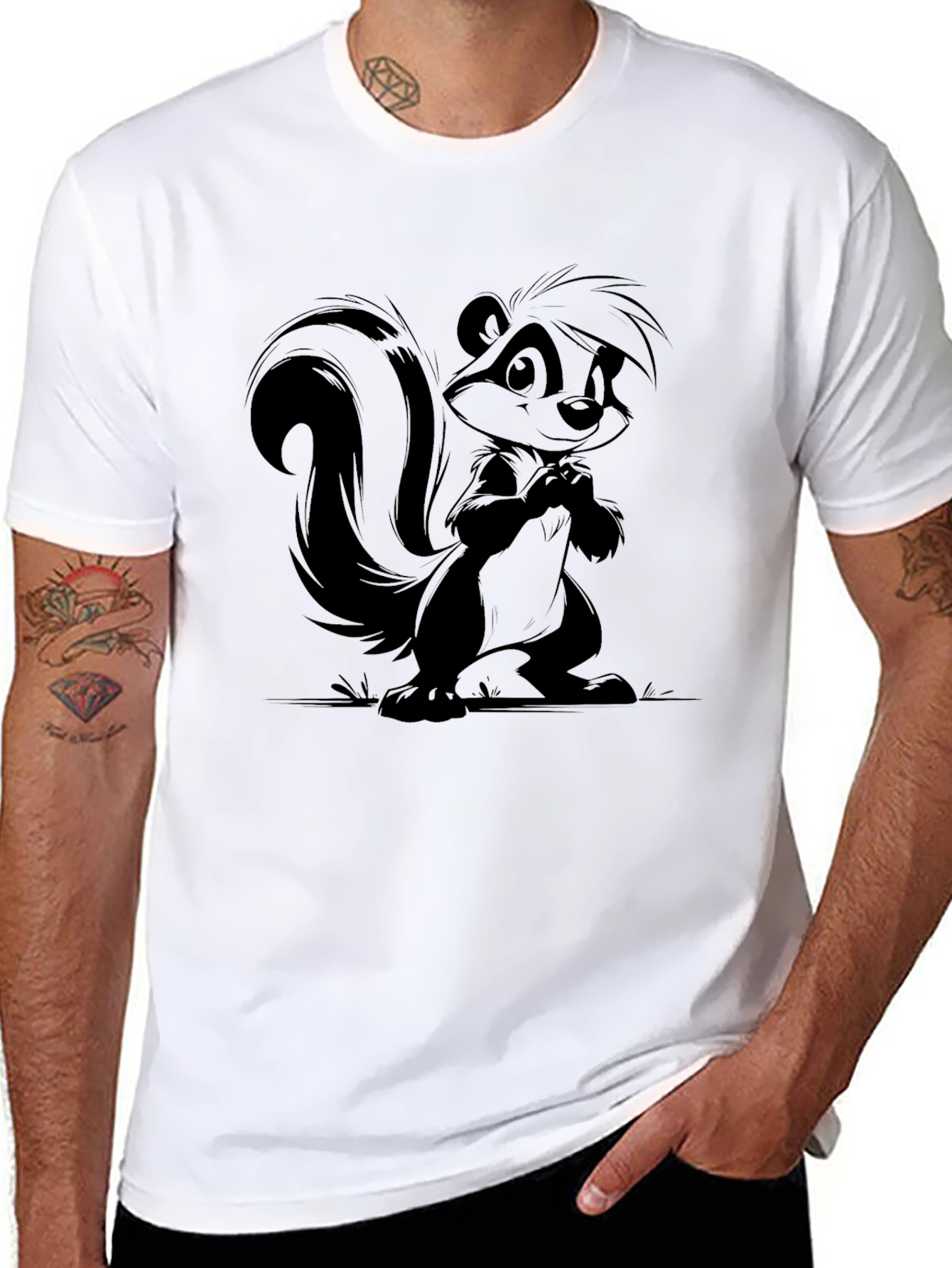 Skunk Cartoon Graphic Print T-Shirt