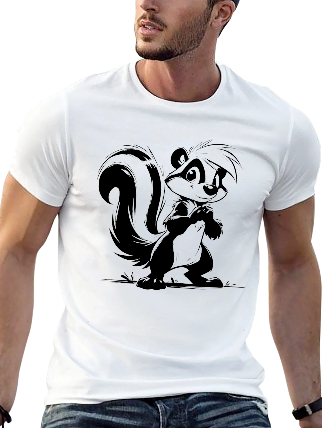 Skunk Cartoon Graphic Print T-Shirt