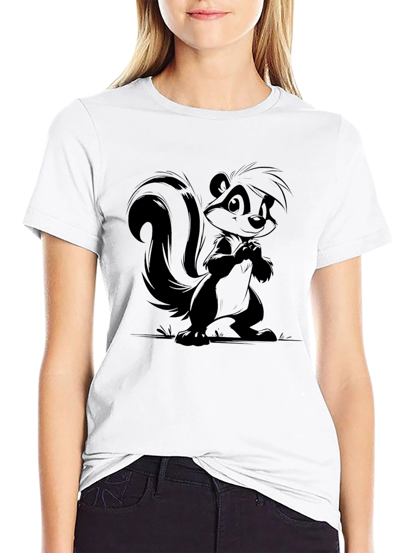 Skunk Cartoon Graphic Print T-Shirt