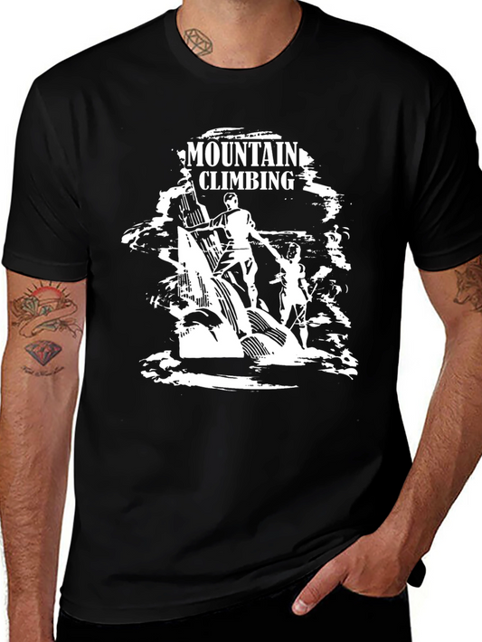 Mountain Climbing Graphic Tee - Black Cotton T-Shirt