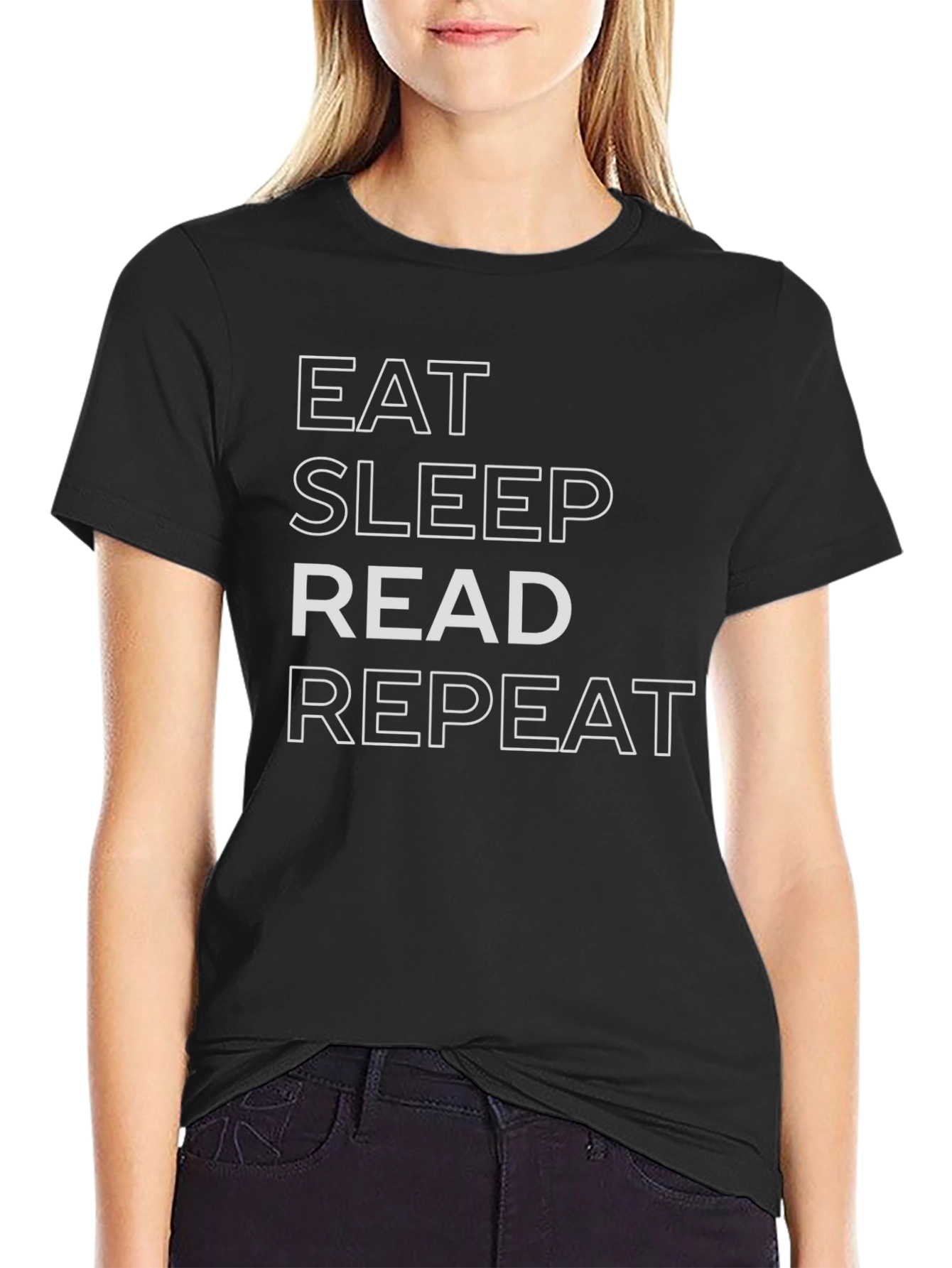 Eat Sleep Read Repeat Black Graphic Tee