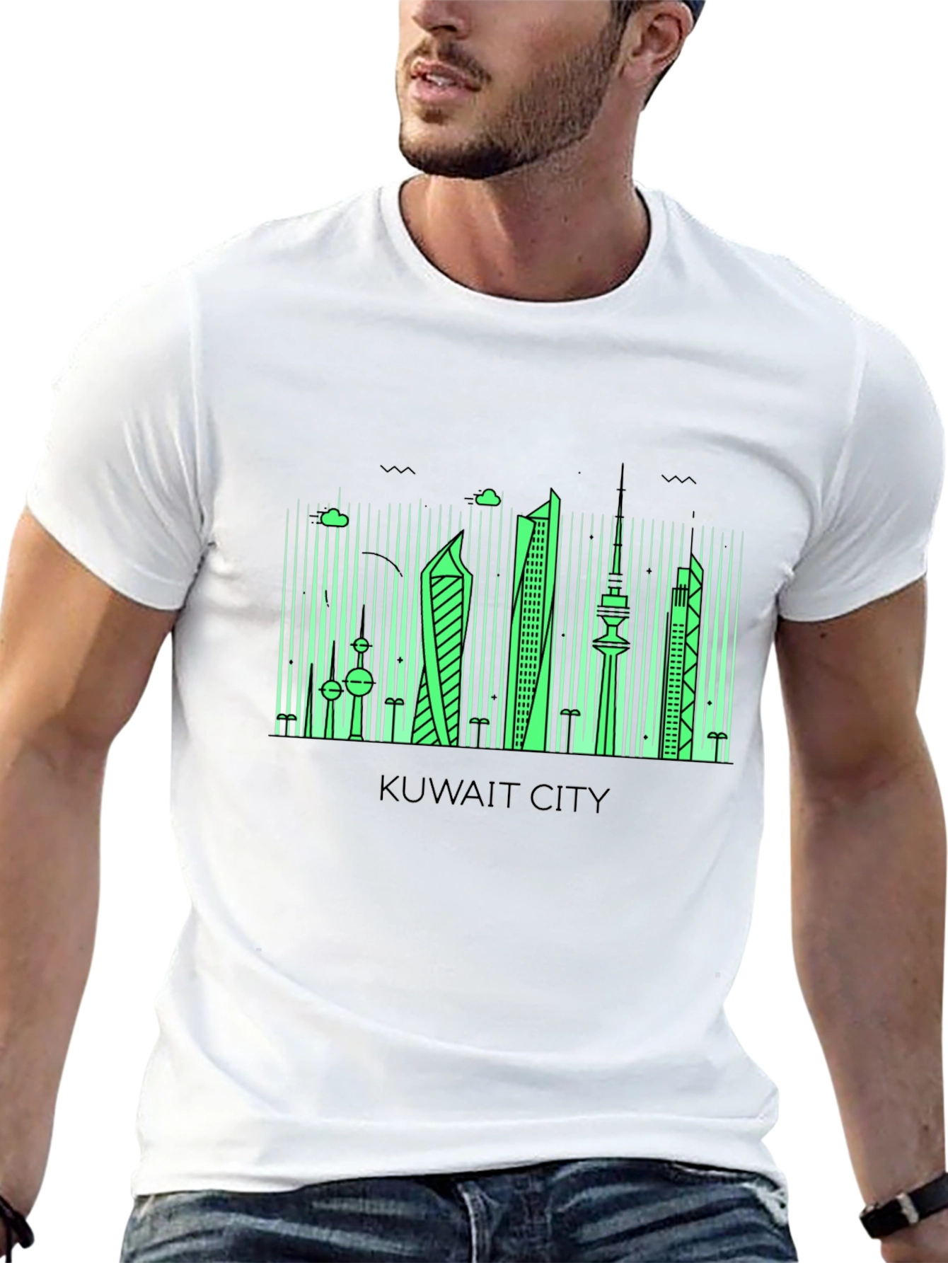 Kuwait City Skyline Graphic Tee - Modern Black T-Shirt
