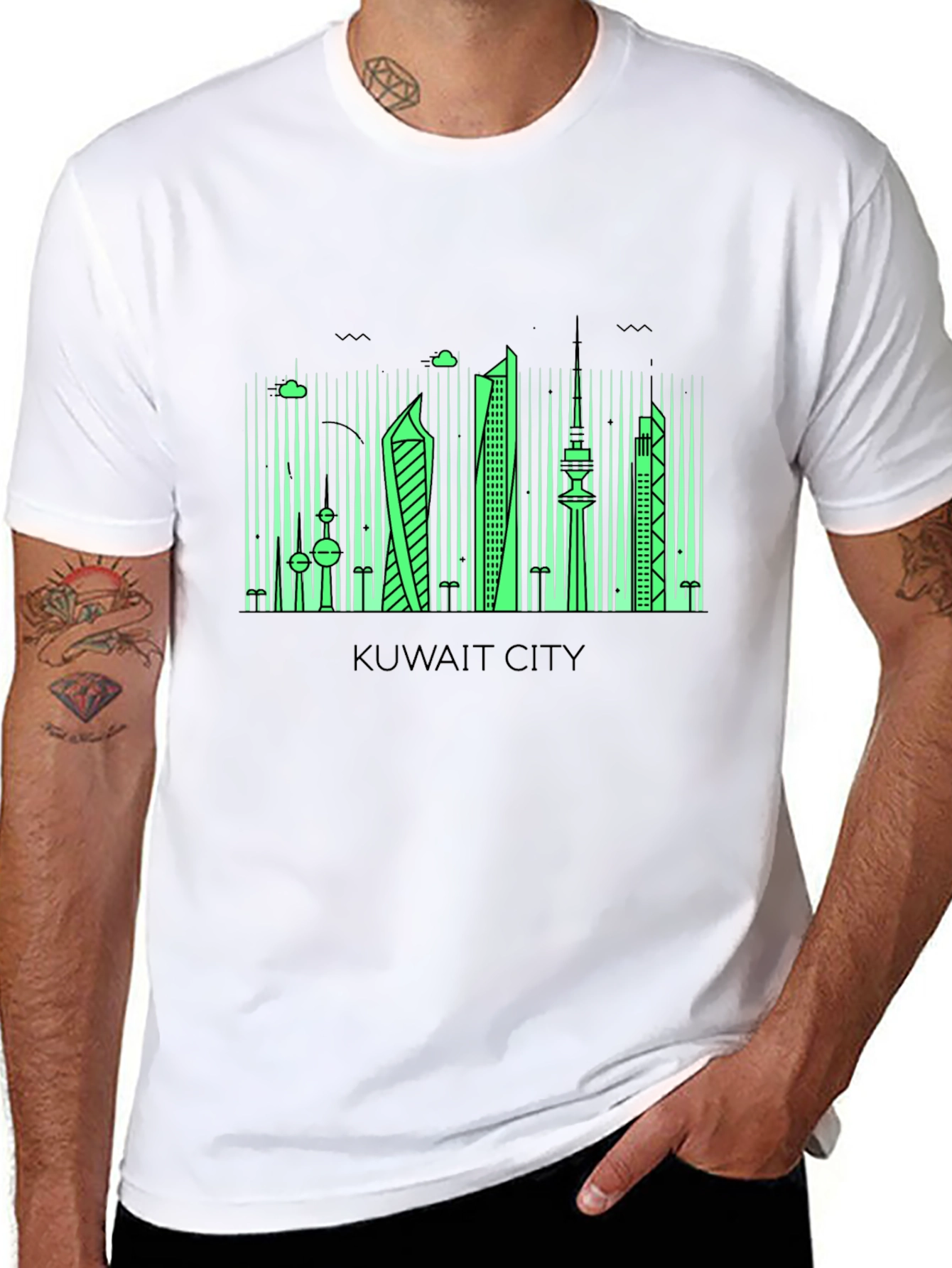 Kuwait City Skyline Graphic Tee - Modern Black T-Shirt