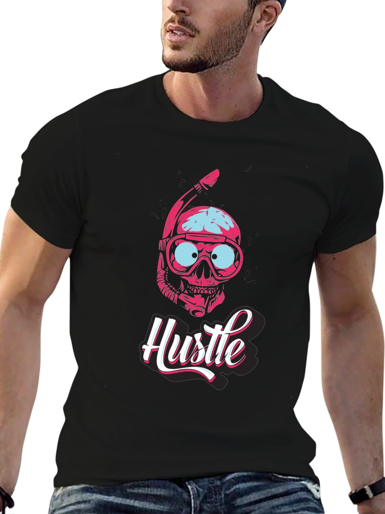 Diver Skull Hustle Graphic Tee - Black