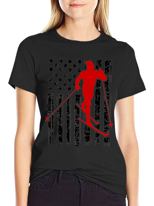 Skiing USA Flag T-Shirt