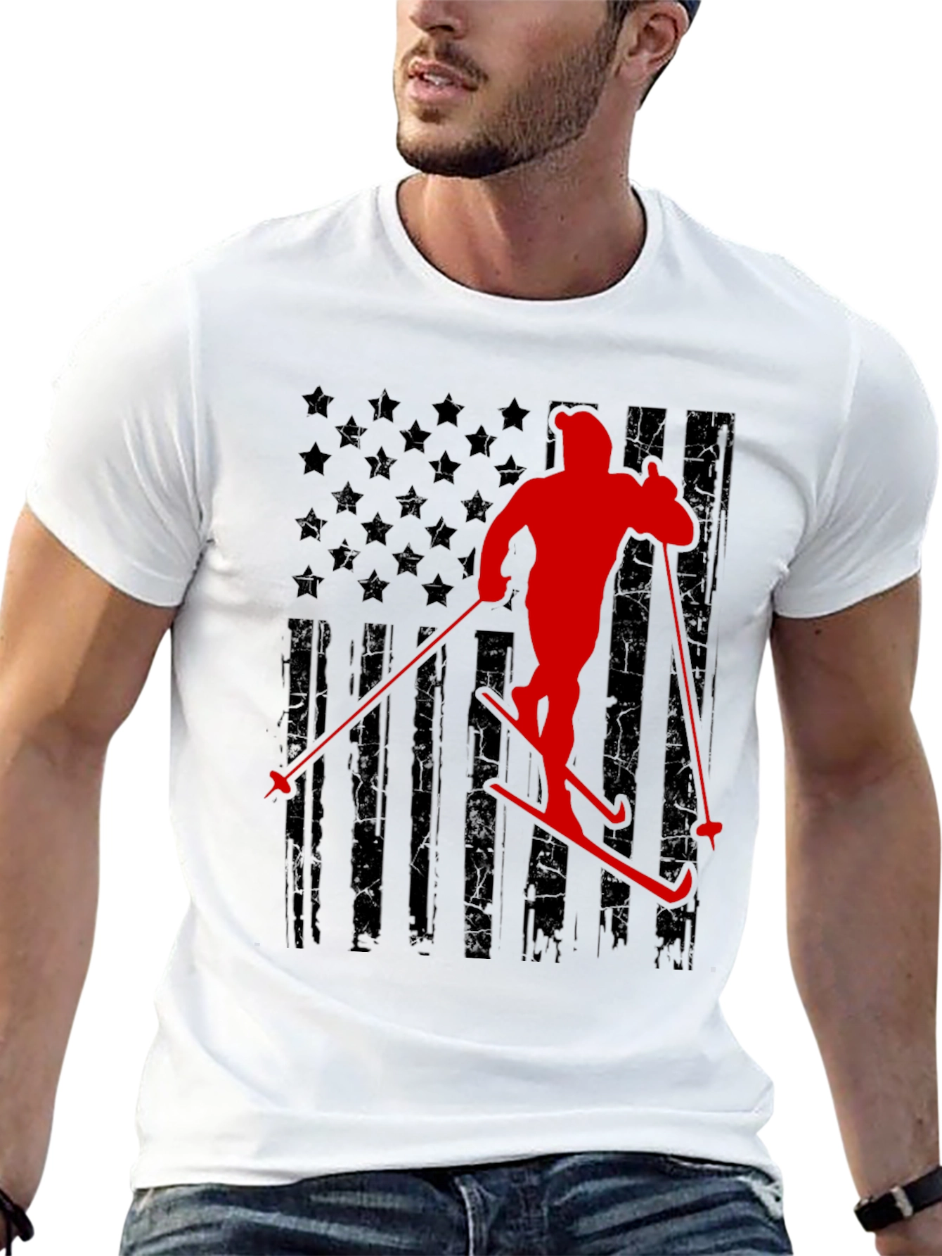 Skiing USA Flag T-Shirt