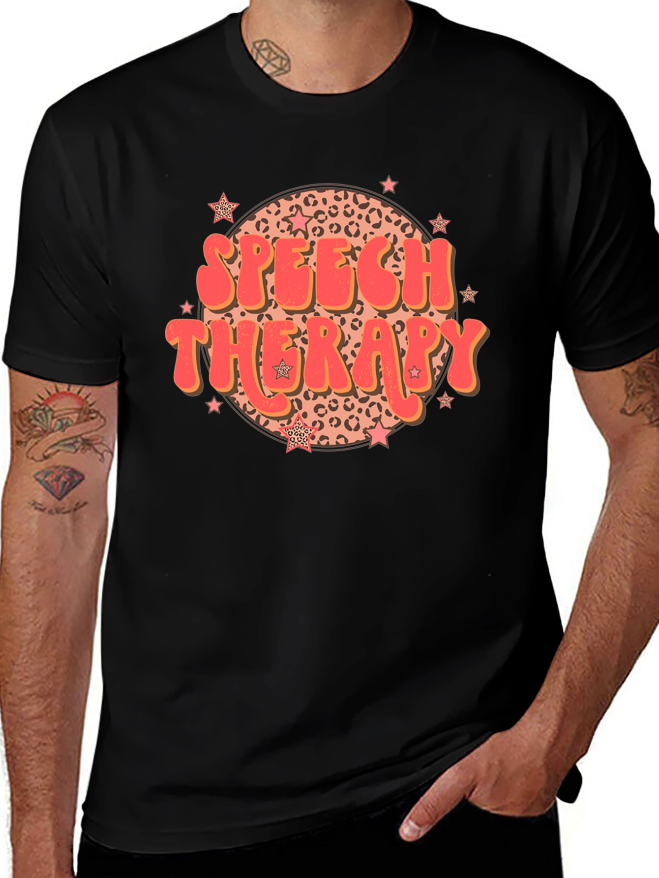 Speech Therapy Leopard Print Star T-Shirt