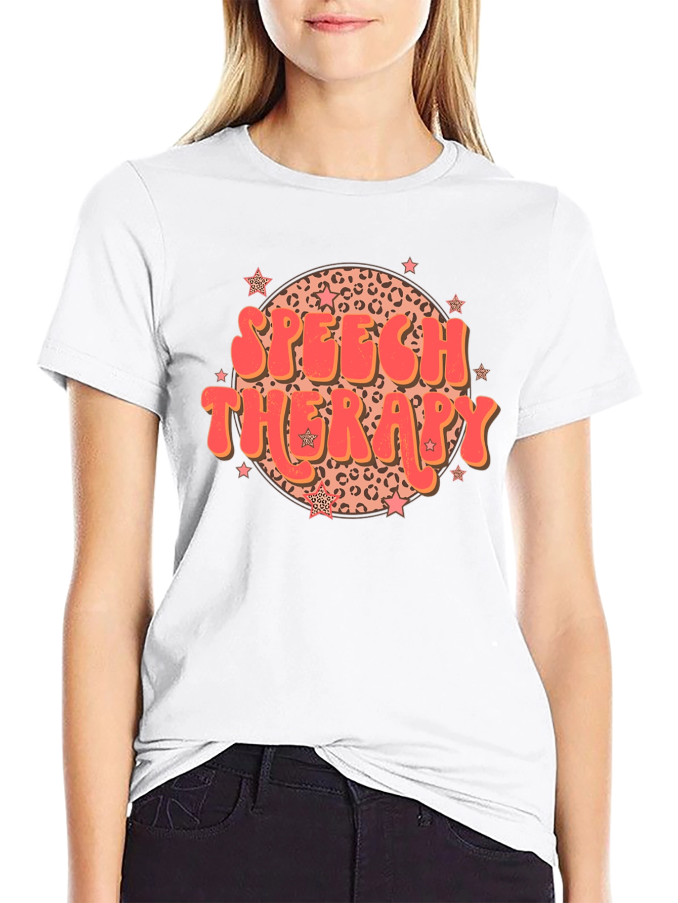 Speech Therapy Leopard Print Star T-Shirt